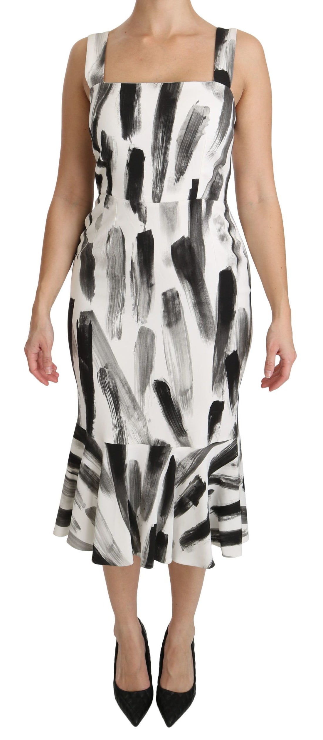 Dolce & Gabbana White Black Printed Sheath Midi Viscose Dress - Whispers Of Wisdom Clothing