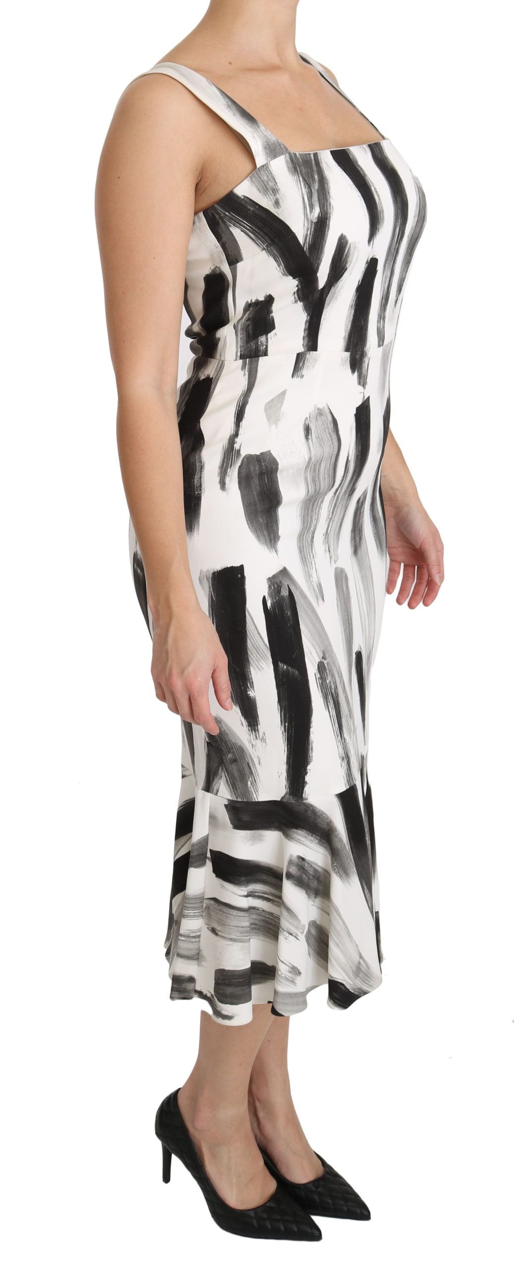 Dolce & Gabbana White Black Printed Sheath Midi Viscose Dress - Whispers Of Wisdom Clothing