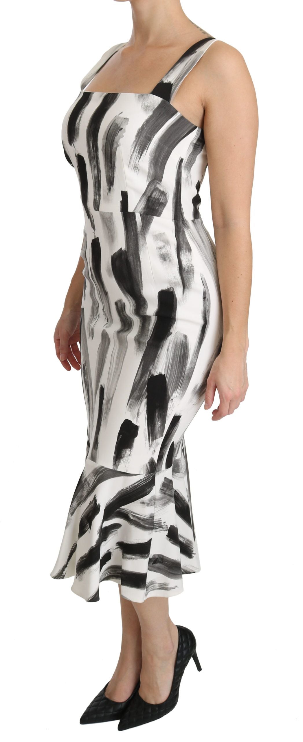 Dolce & Gabbana White Black Printed Sheath Midi Viscose Dress - Whispers Of Wisdom Clothing