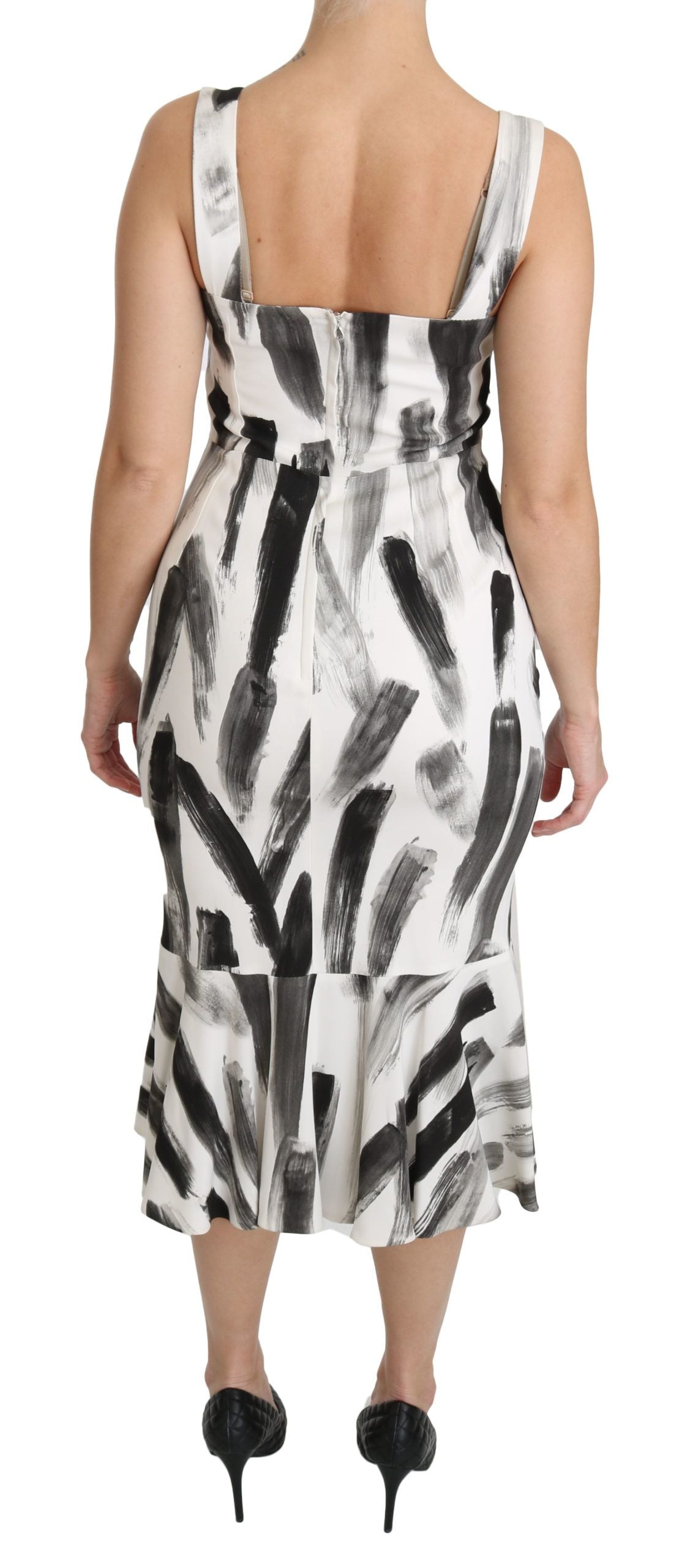 Dolce & Gabbana White Black Printed Sheath Midi Viscose Dress - Whispers Of Wisdom Clothing