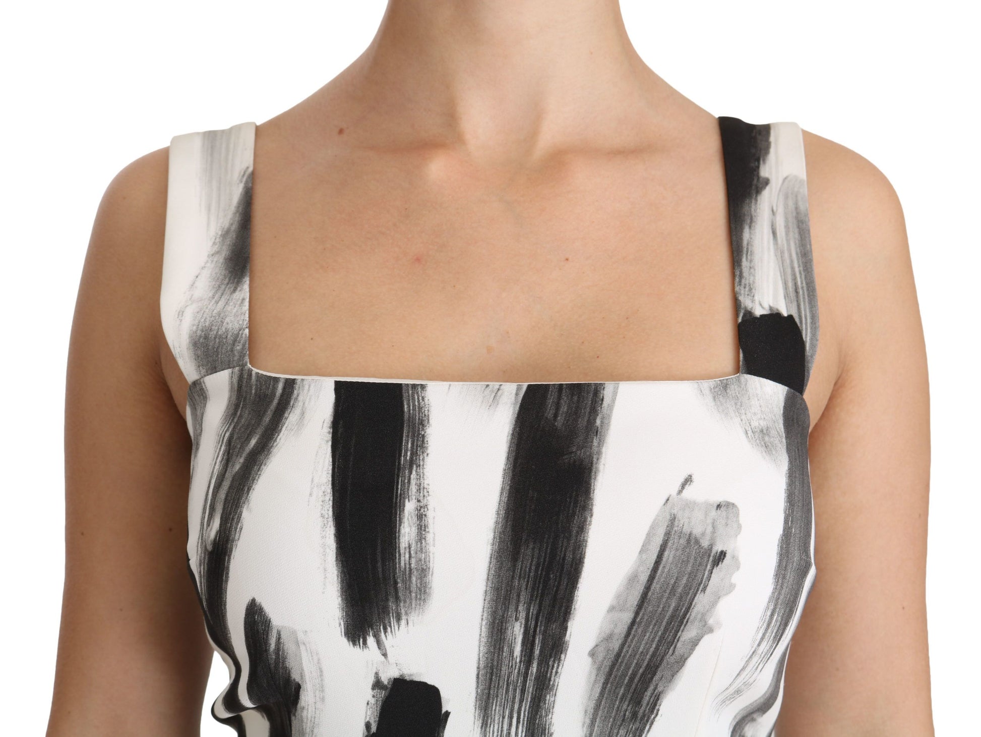Dolce & Gabbana White Black Printed Sheath Midi Viscose Dress - Whispers Of Wisdom Clothing