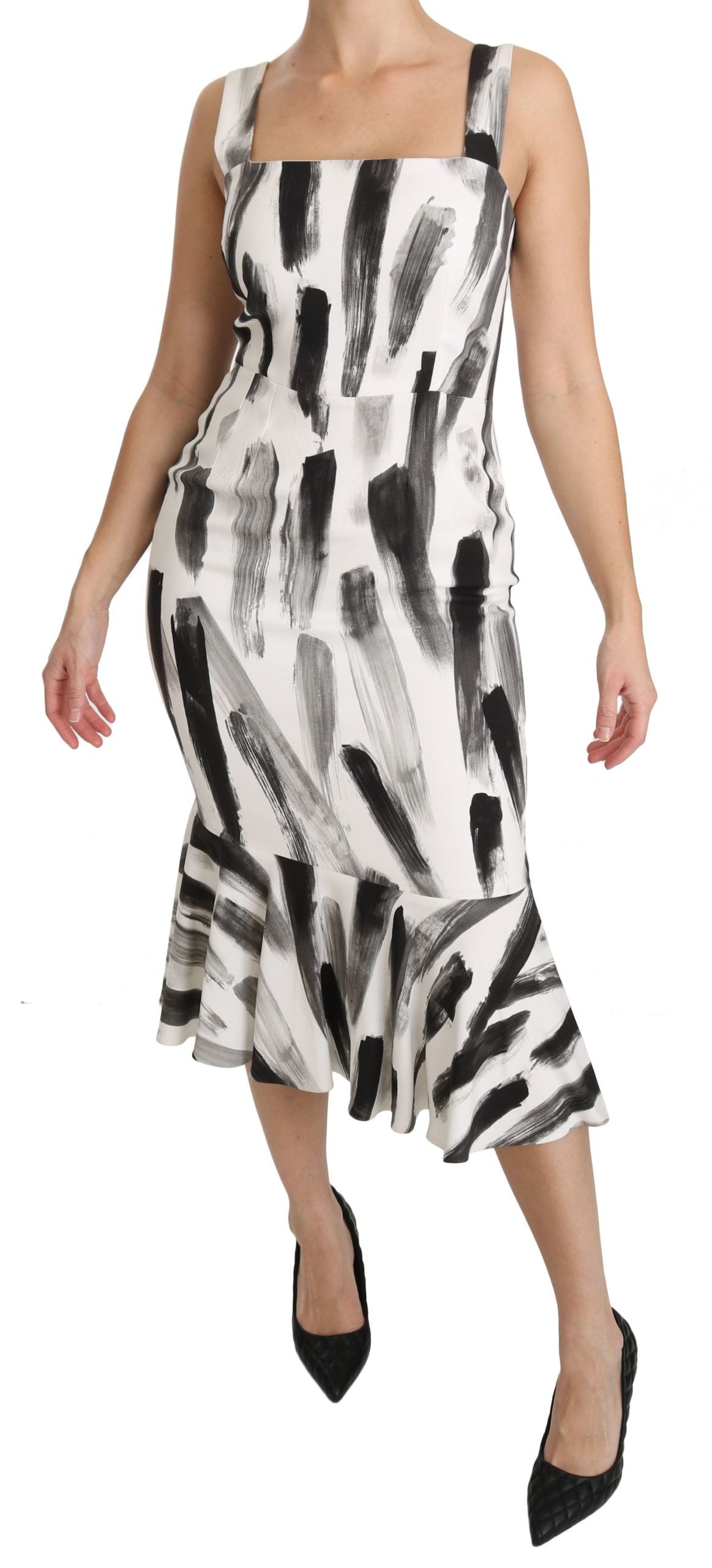 Dolce & Gabbana White Black Printed Sheath Midi Viscose Dress - Whispers Of Wisdom Clothing