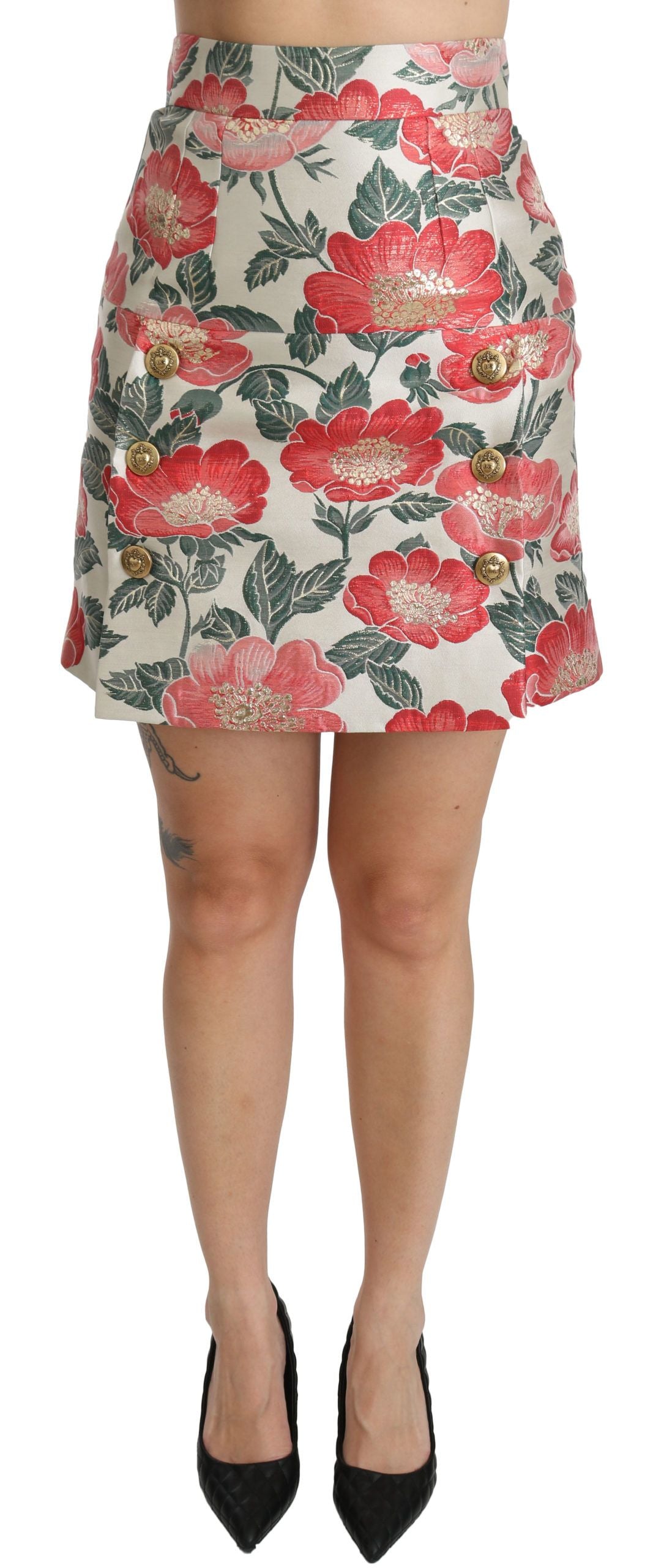 Dolce & Gabbana White Green Red Floral High Waist Mini Skirt - Whispers Of Wisdom Clothing