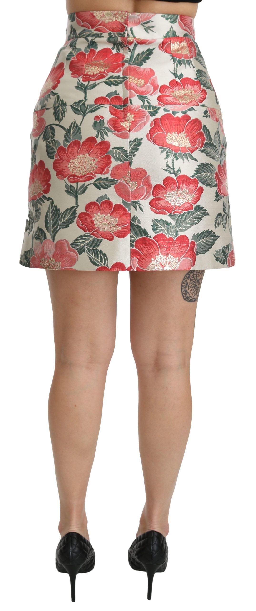 Dolce & Gabbana White Green Red Floral High Waist Mini Skirt - Whispers Of Wisdom Clothing