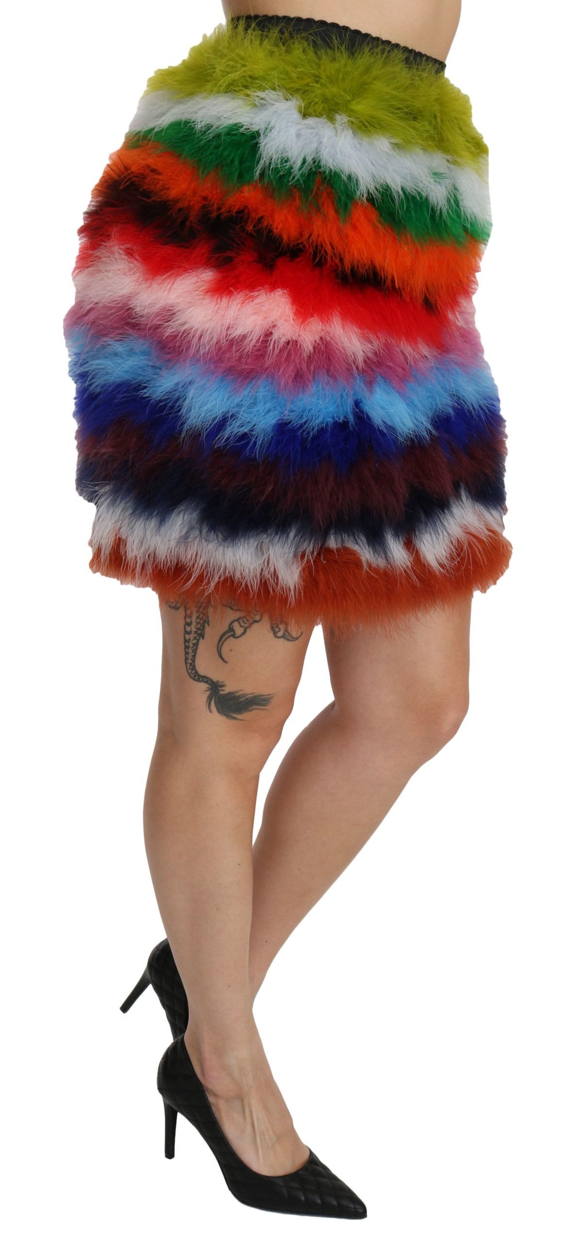 Dolce & Gabbana Red Blue High Waist Mini Feather Skirt - Whispers Of Wisdom Clothing