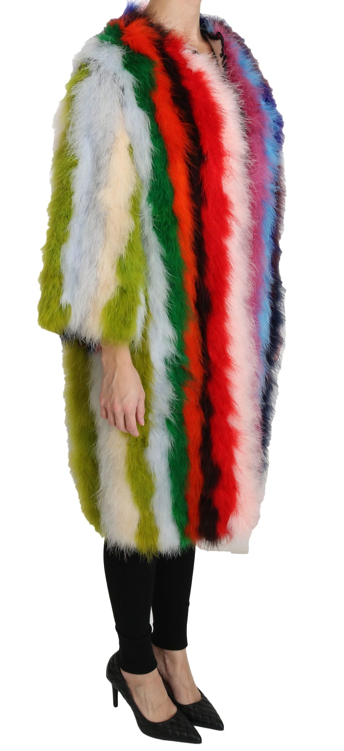 Dolce & Gabbana Multicolor Turkey Feather Cape Fur Coat - Whispers Of Wisdom Clothing