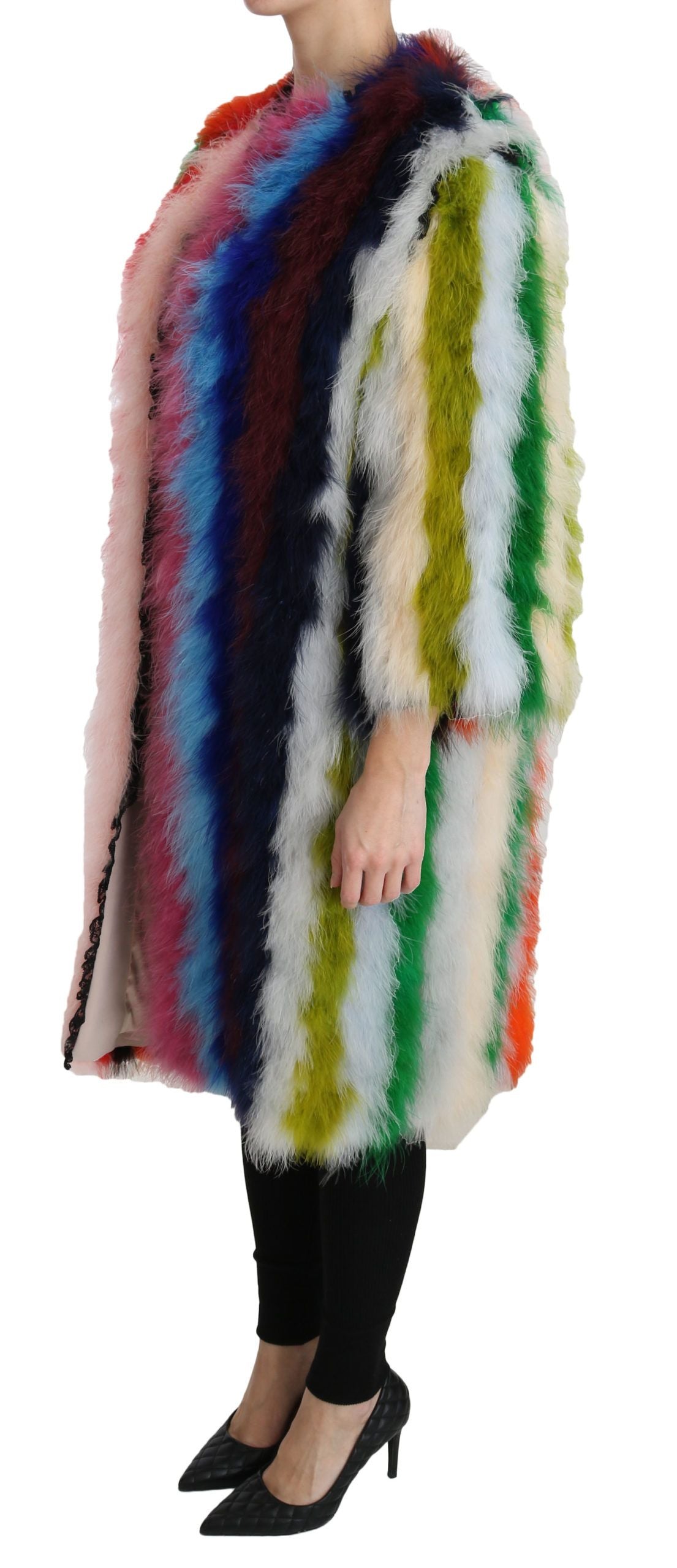 Dolce & Gabbana Multicolor Turkey Feather Cape Fur Coat - Whispers Of Wisdom Clothing