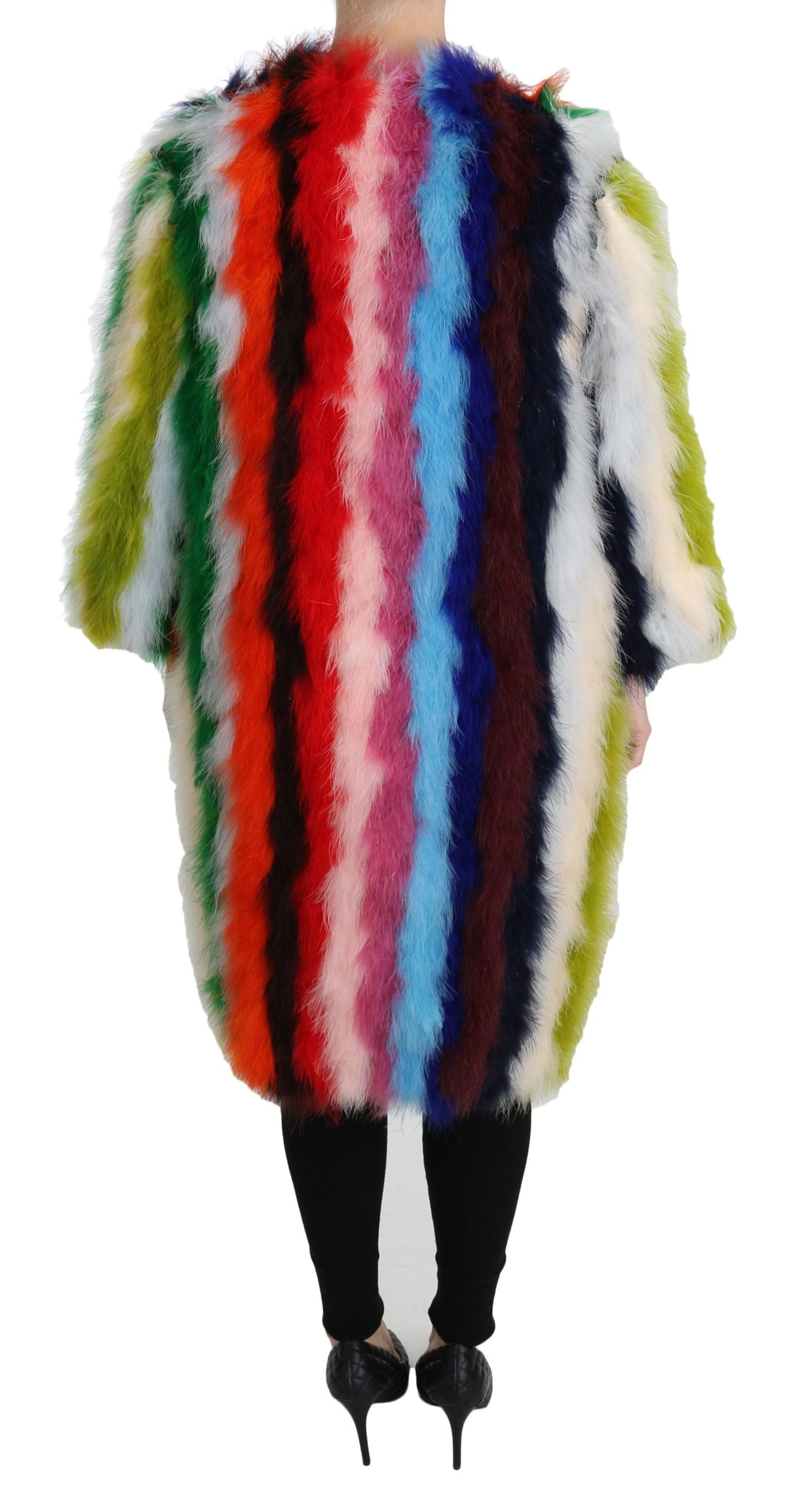 Dolce & Gabbana Multicolor Turkey Feather Cape Fur Coat - Whispers Of Wisdom Clothing