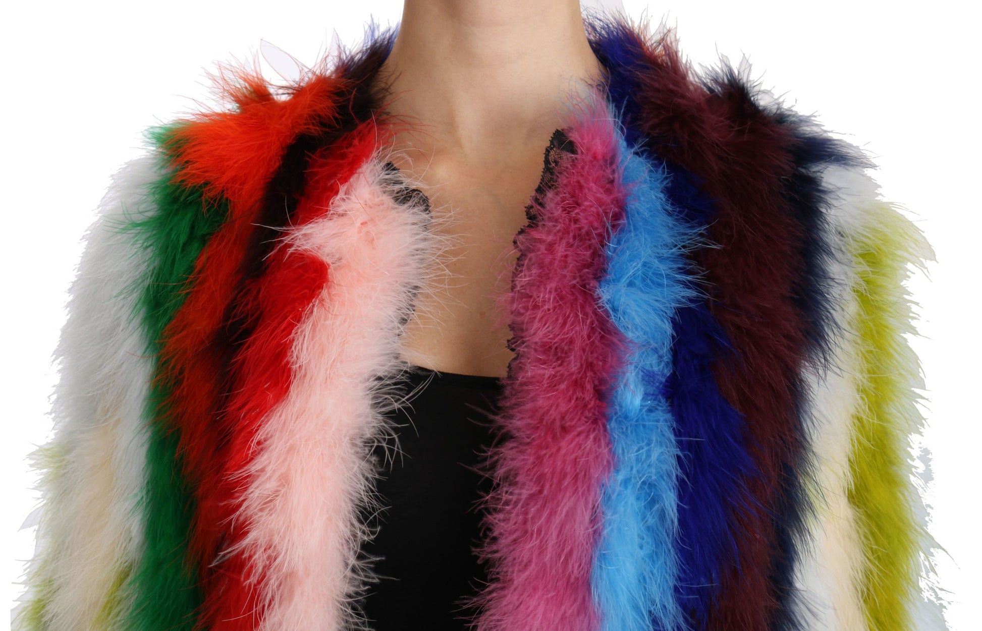 Dolce & Gabbana Multicolor Turkey Feather Cape Fur Coat - Whispers Of Wisdom Clothing