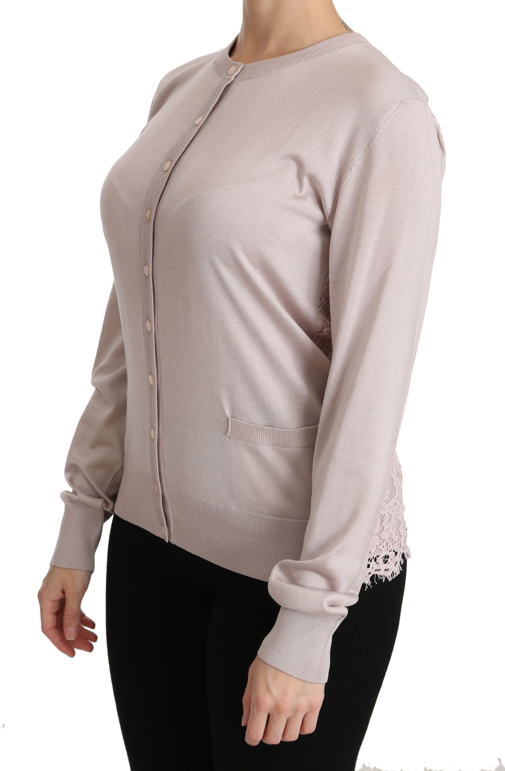 Dolce & Gabbana Silk Pink Long Sleeve Lace Top Sweater - Whispers Of Wisdom Clothing