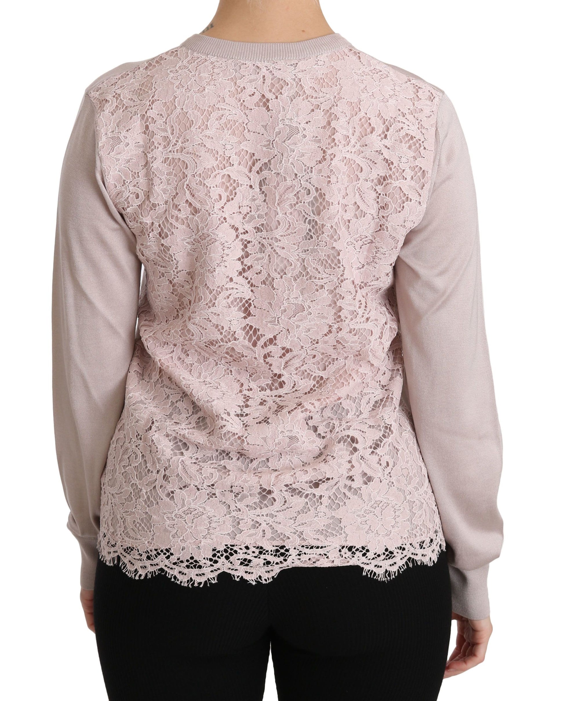 Dolce & Gabbana Silk Pink Long Sleeve Lace Top Sweater - Whispers Of Wisdom Clothing