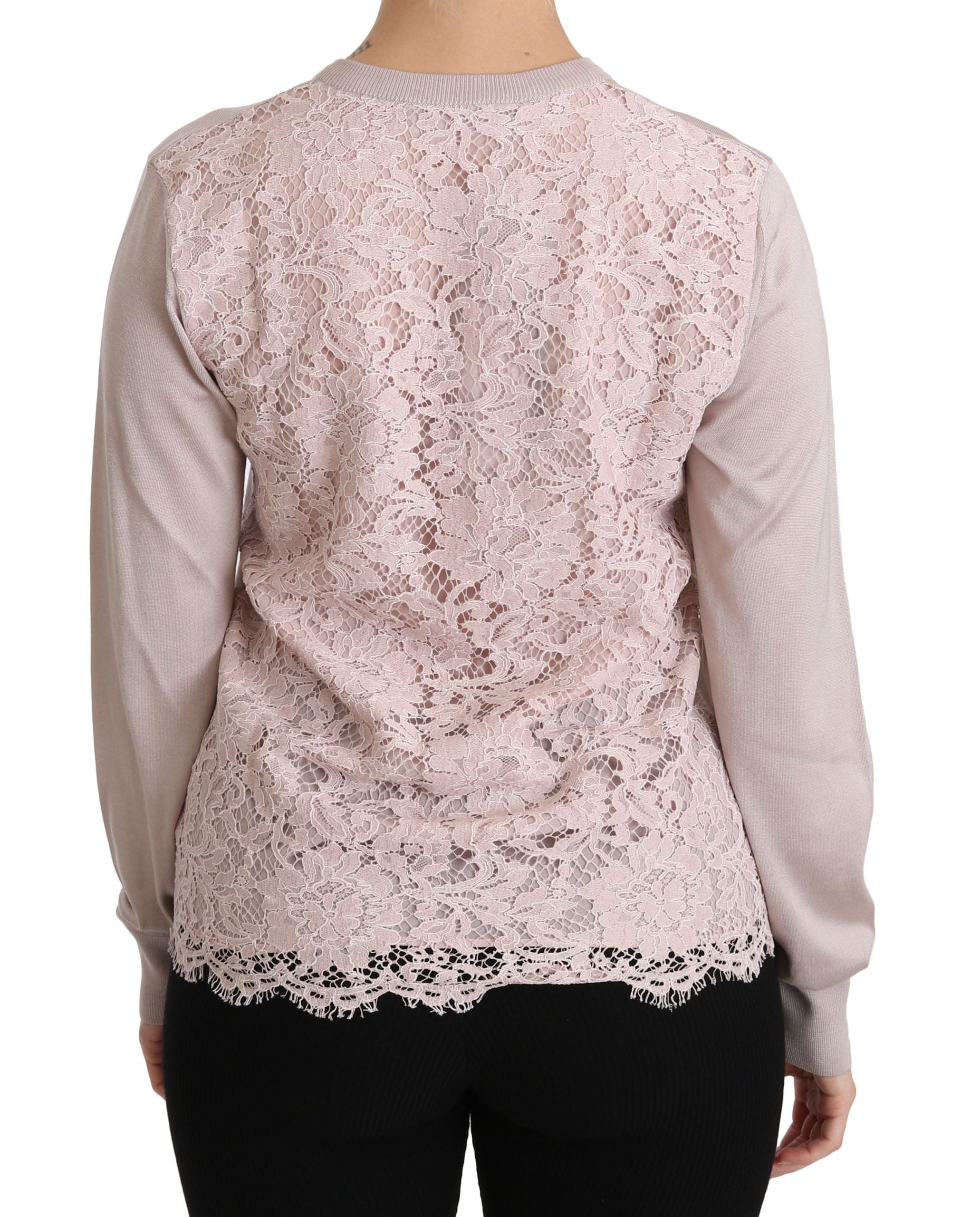 Dolce & Gabbana Silk Pink Long Sleeve Lace Top Sweater - Whispers Of Wisdom Clothing