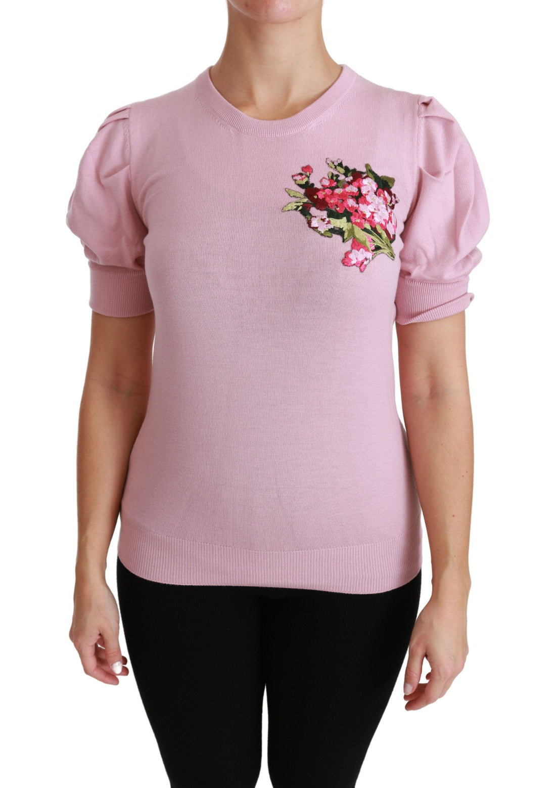 Dolce & Gabbana Pink Floral Embroidered Blouse Wool Top - Whispers Of Wisdom Clothing
