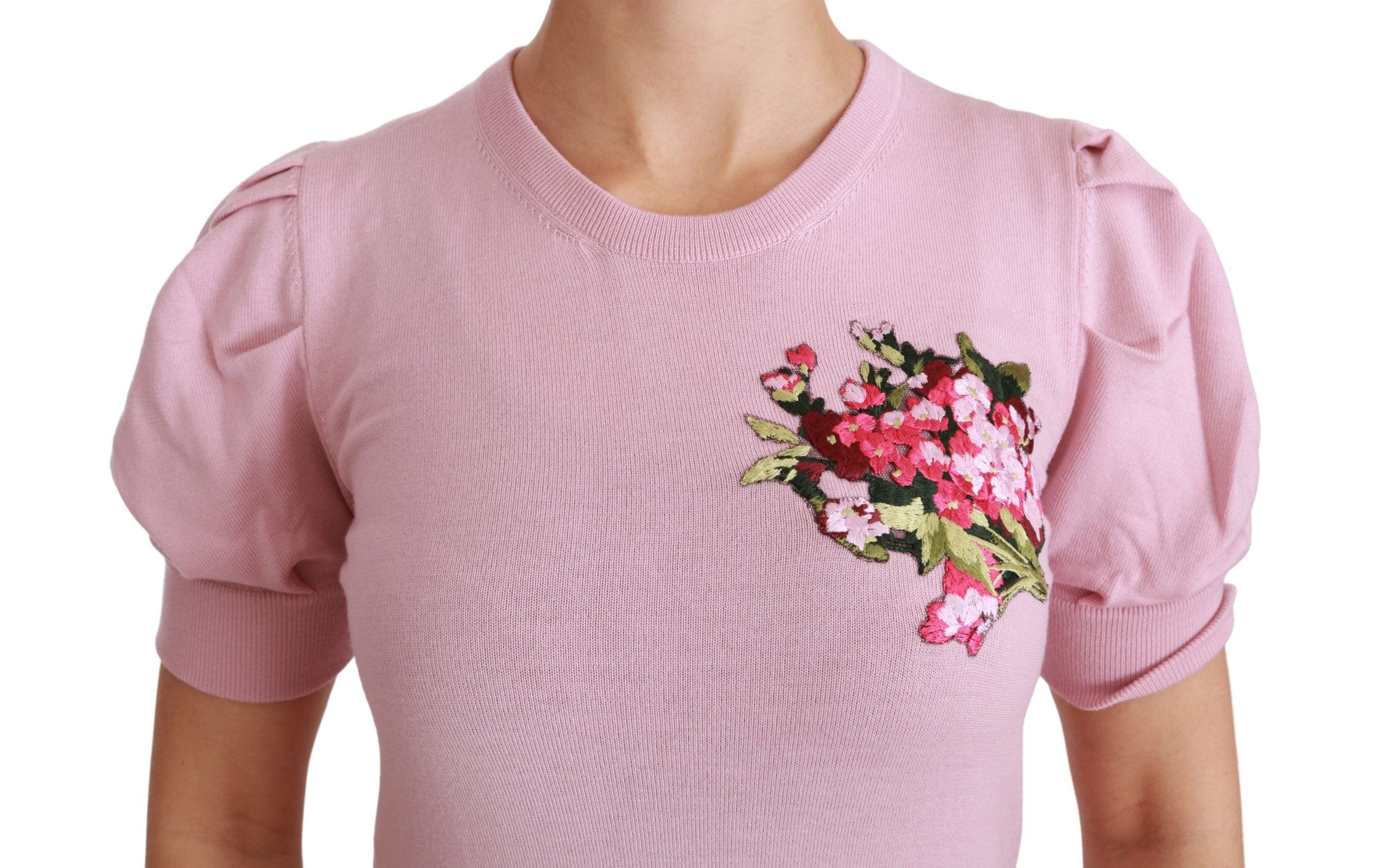 Dolce & Gabbana Pink Floral Embroidered Blouse Wool Top - Whispers Of Wisdom Clothing