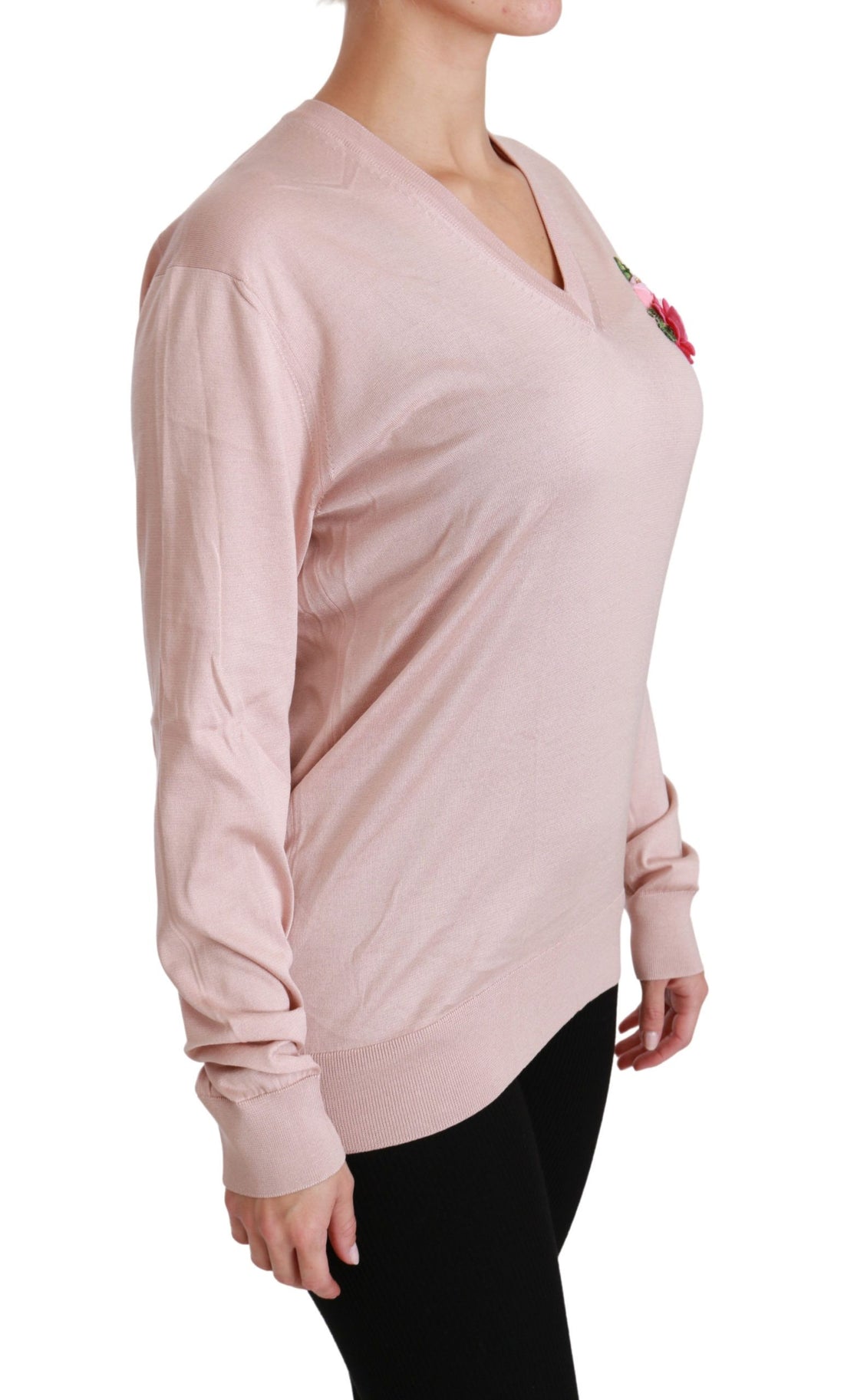 Dolce & Gabbana Pink Floral Embellished Pullover Silk Sweater - Whispers Of Wisdom Clothing