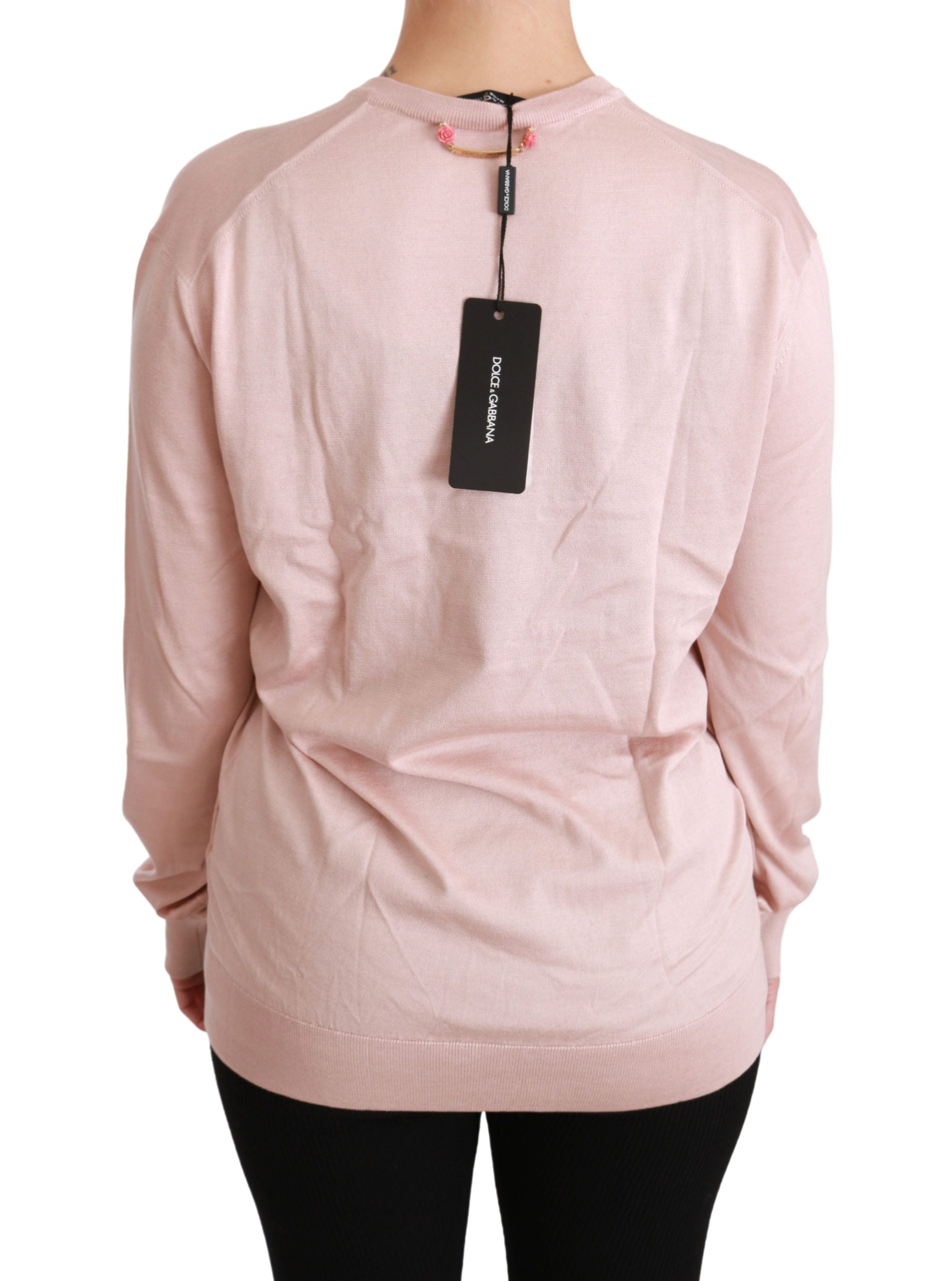 Dolce & Gabbana Pink Floral Embellished Pullover Silk Sweater - Whispers Of Wisdom Clothing
