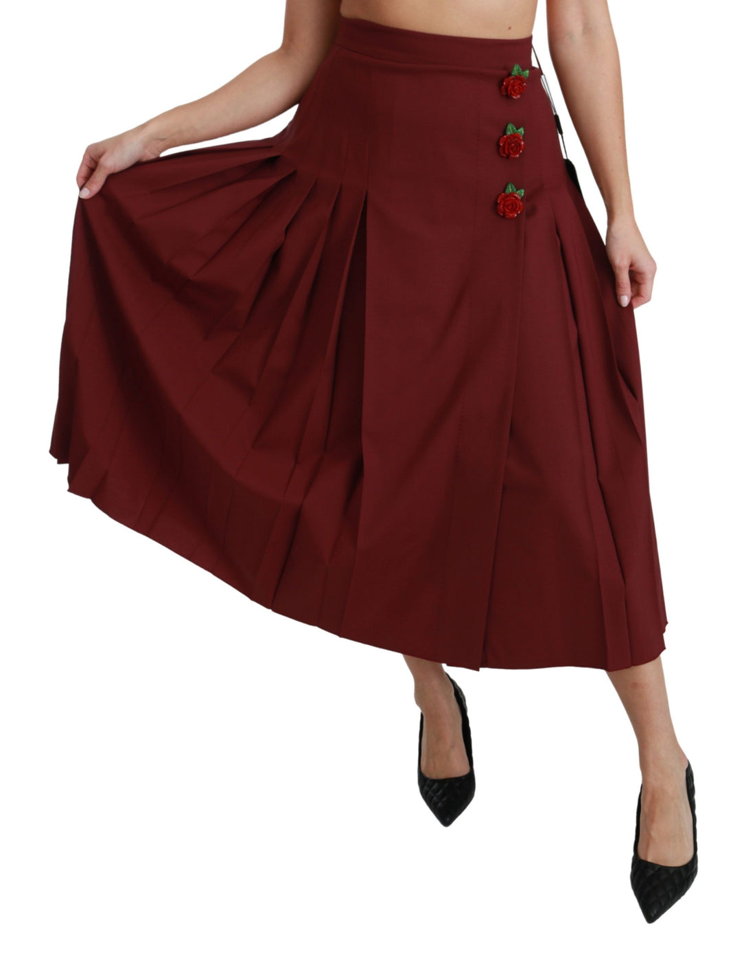 Dolce & Gabbana Red High Waist Pleated Maxi Wool Skirt - Whispers Of Wisdom Clothing