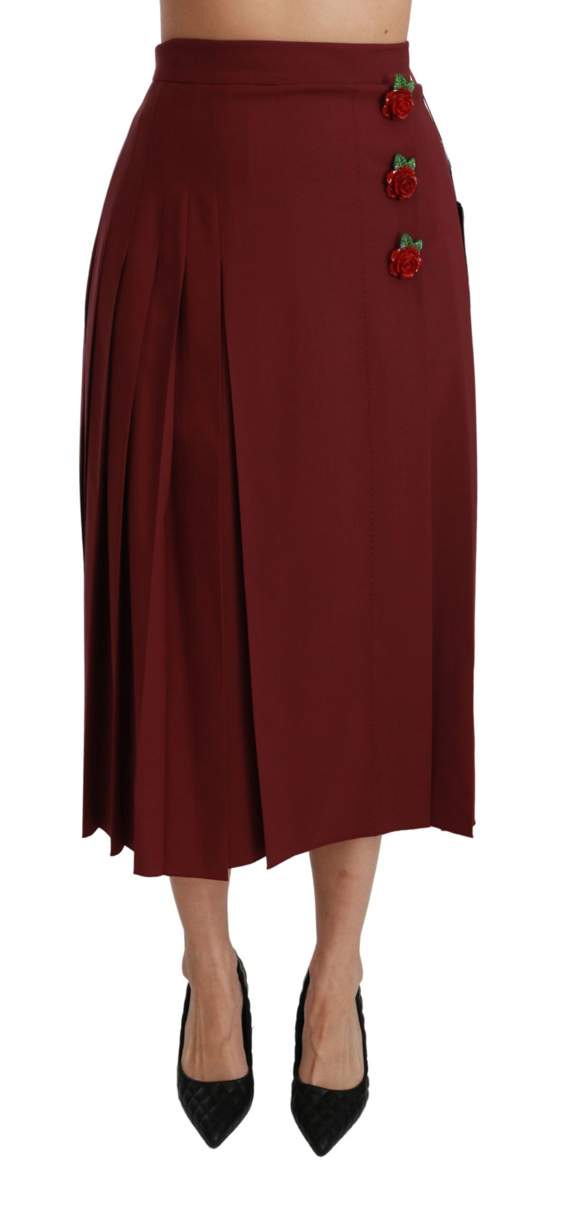 Dolce & Gabbana Red High Waist Pleated Maxi Wool Skirt - Whispers Of Wisdom Clothing