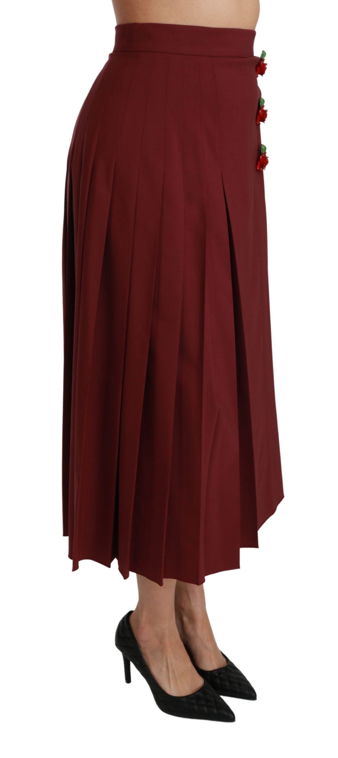 Dolce & Gabbana Red High Waist Pleated Maxi Wool Skirt - Whispers Of Wisdom Clothing