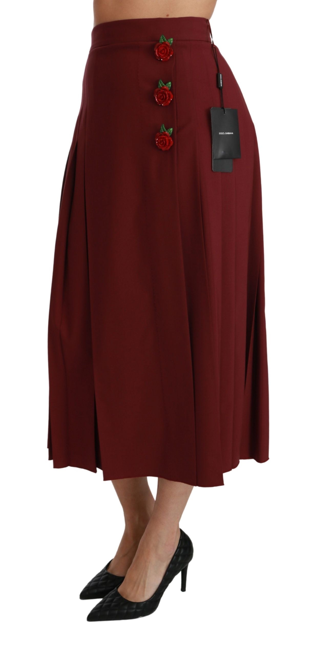 Dolce & Gabbana Red High Waist Pleated Maxi Wool Skirt - Whispers Of Wisdom Clothing