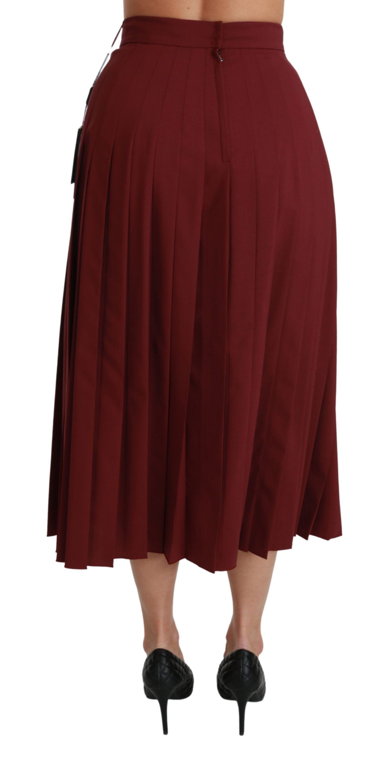 Dolce & Gabbana Red High Waist Pleated Maxi Wool Skirt - Whispers Of Wisdom Clothing