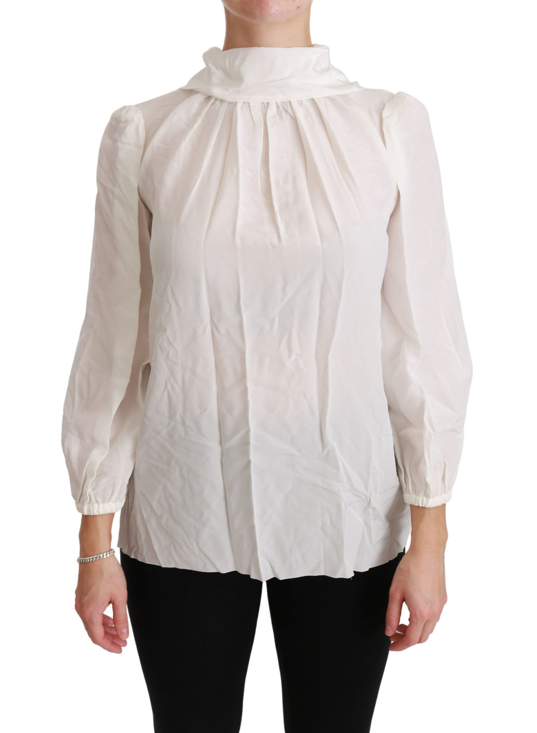 Dolce & Gabbana White Turtle Neck Blouse Shirt Silk Top - Whispers Of Wisdom Clothing