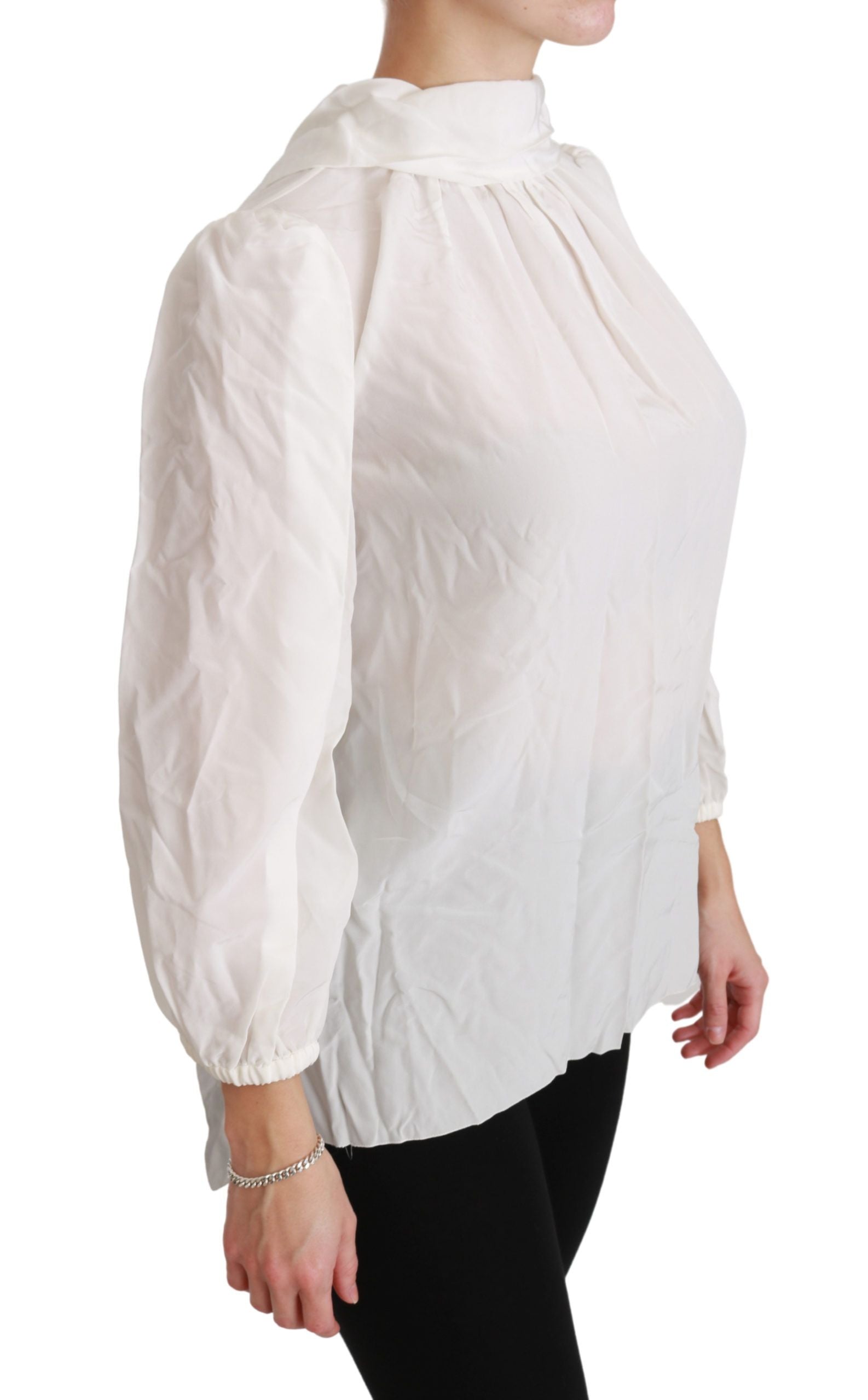 Dolce & Gabbana White Turtle Neck Blouse Shirt Silk Top - Whispers Of Wisdom Clothing