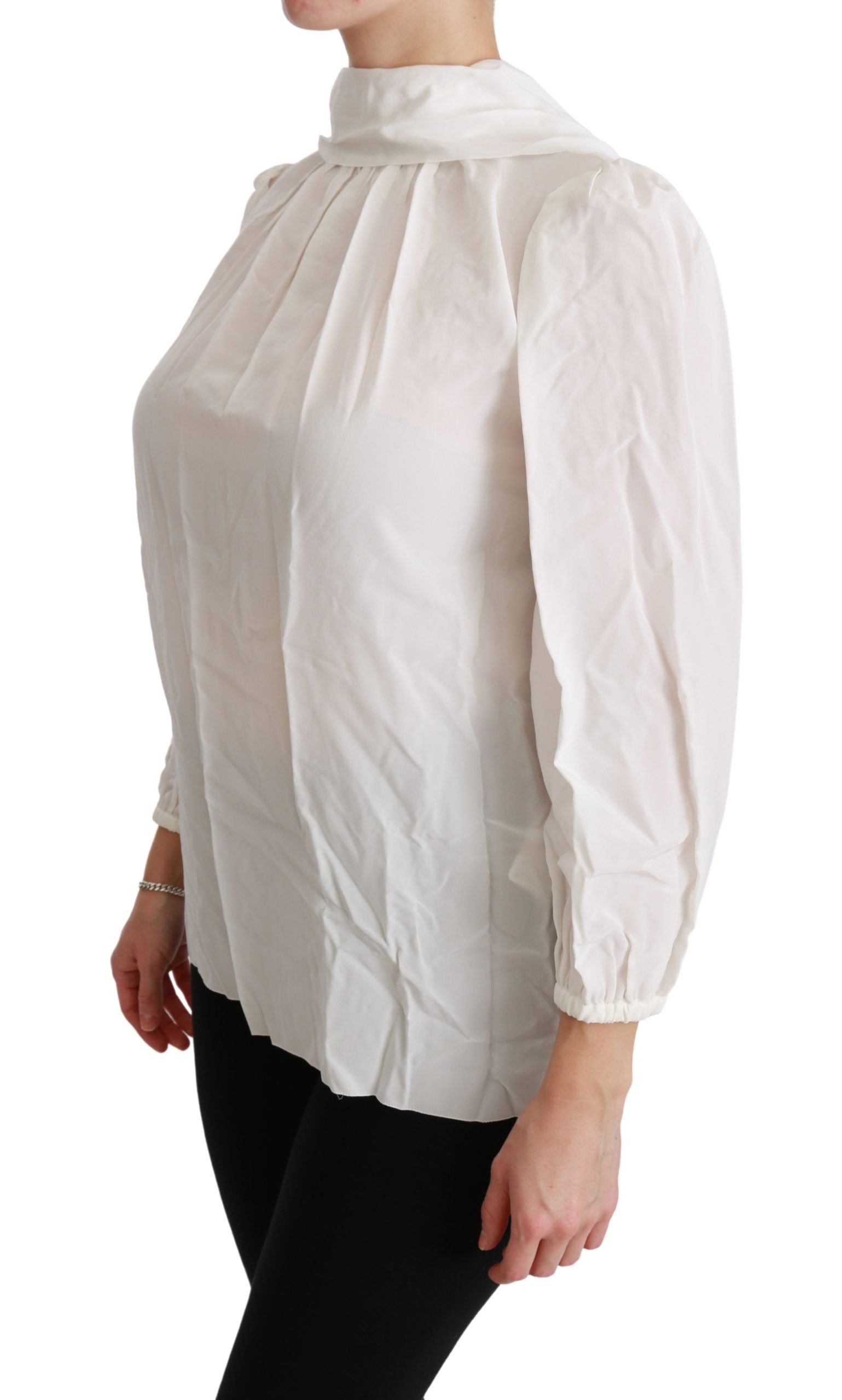 Dolce & Gabbana White Turtle Neck Blouse Shirt Silk Top - Whispers Of Wisdom Clothing