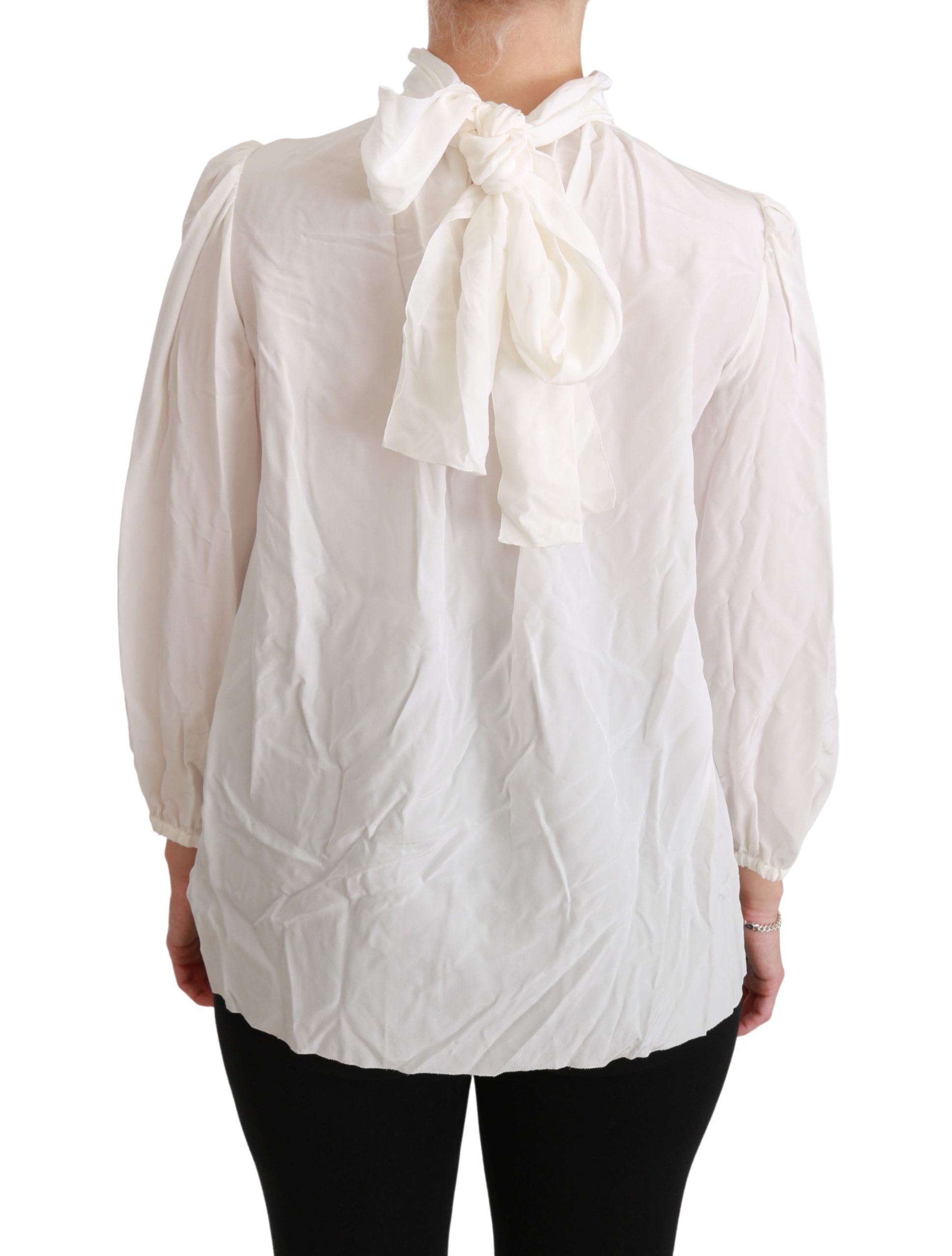 Dolce & Gabbana White Turtle Neck Blouse Shirt Silk Top - Whispers Of Wisdom Clothing