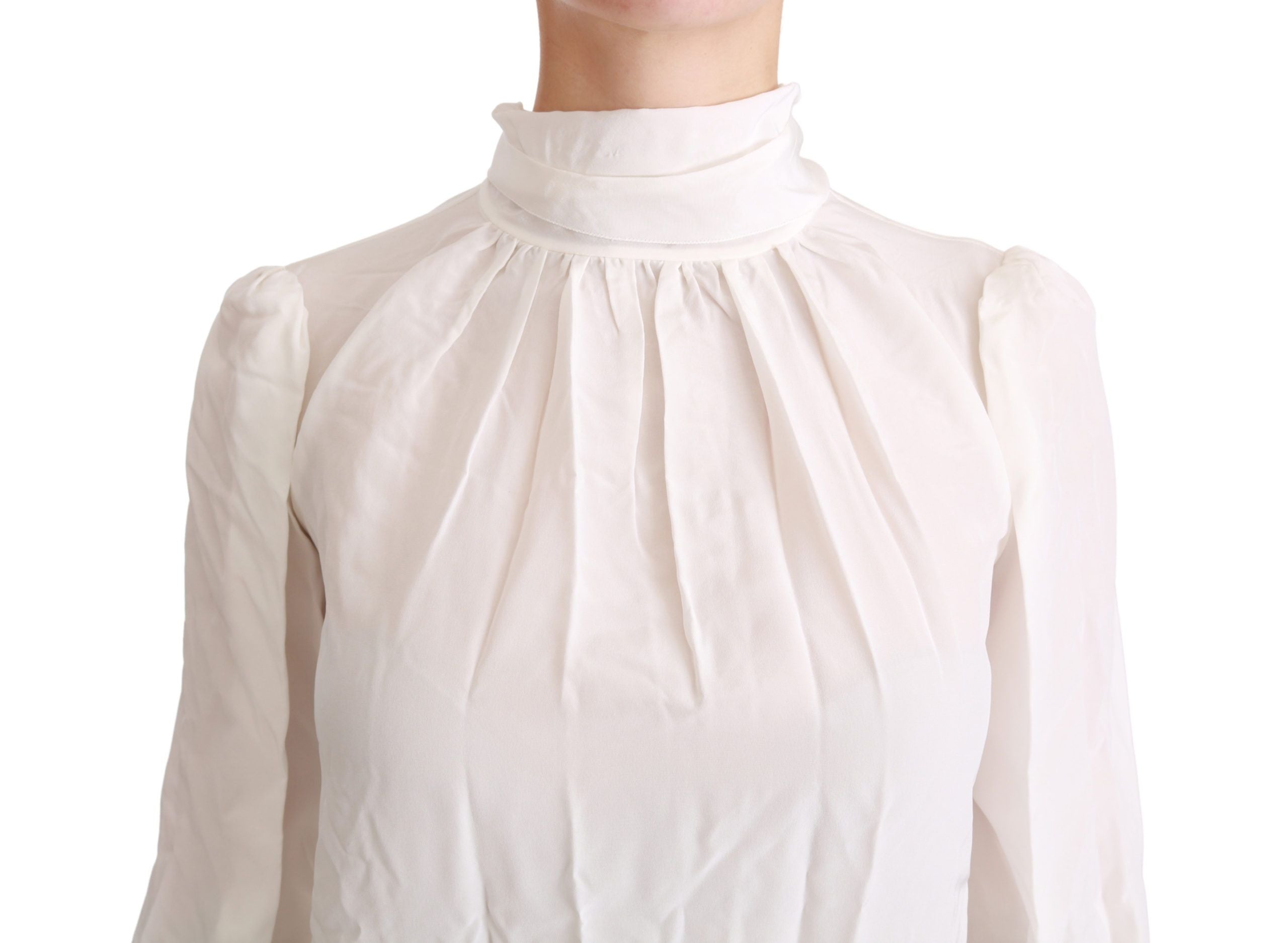 Dolce & Gabbana White Turtle Neck Blouse Shirt Silk Top - Whispers Of Wisdom Clothing