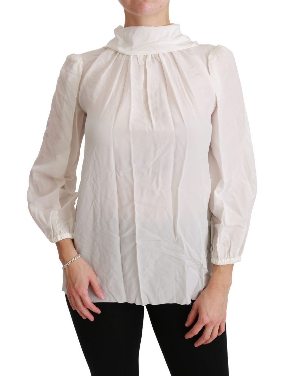 Dolce & Gabbana White Turtle Neck Blouse Shirt Silk Top - Whispers Of Wisdom Clothing