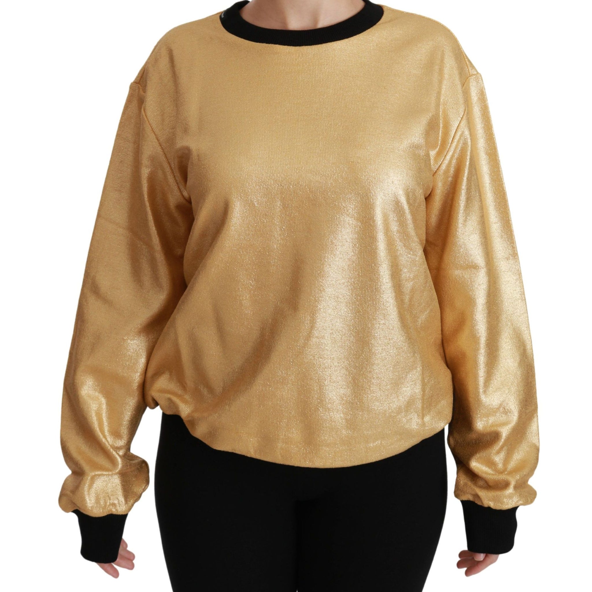Dolce & Gabbana Gold Cotton Crewneck Pullover Sweater