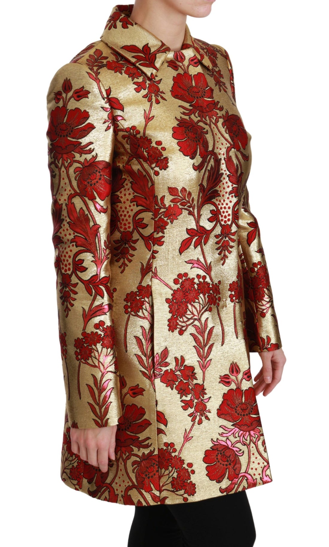 Dolce & Gabbana Red Gold Floral Brocade Cape Coat Jacket - Whispers Of Wisdom Clothing