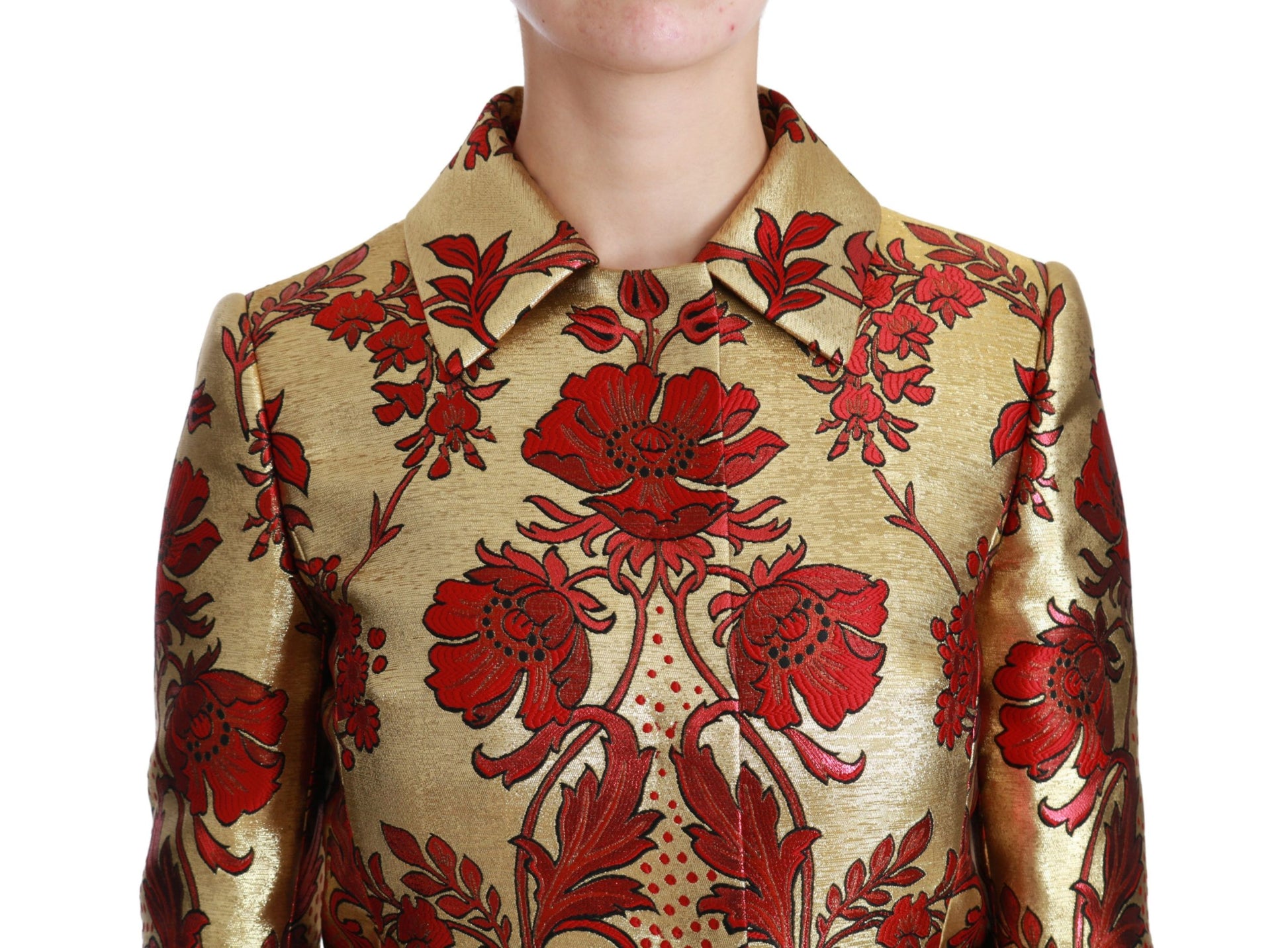 Dolce & Gabbana Red Gold Floral Brocade Cape Coat Jacket - Whispers Of Wisdom Clothing