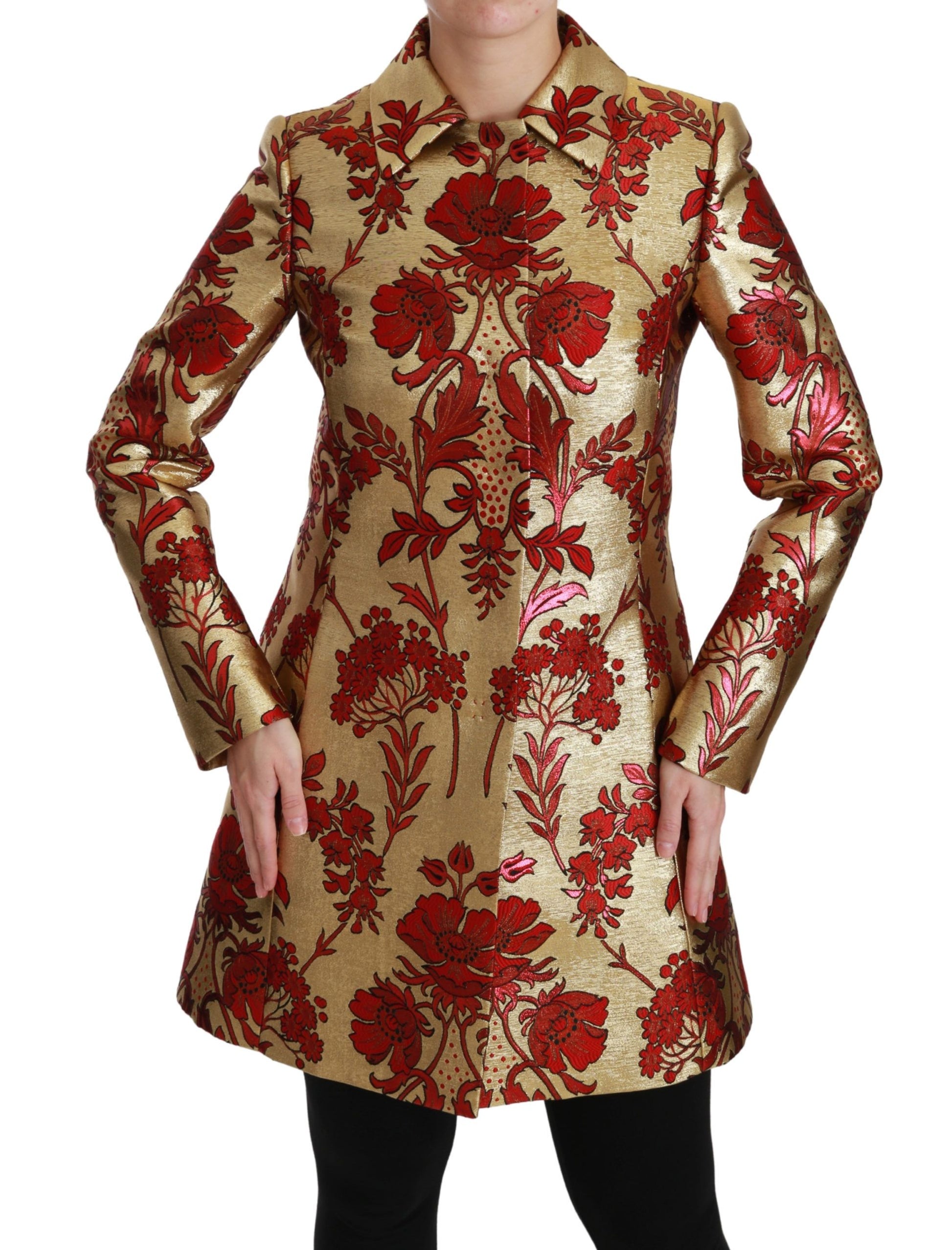 Dolce & Gabbana Red Gold Floral Brocade Cape Coat Jacket - Whispers Of Wisdom Clothing