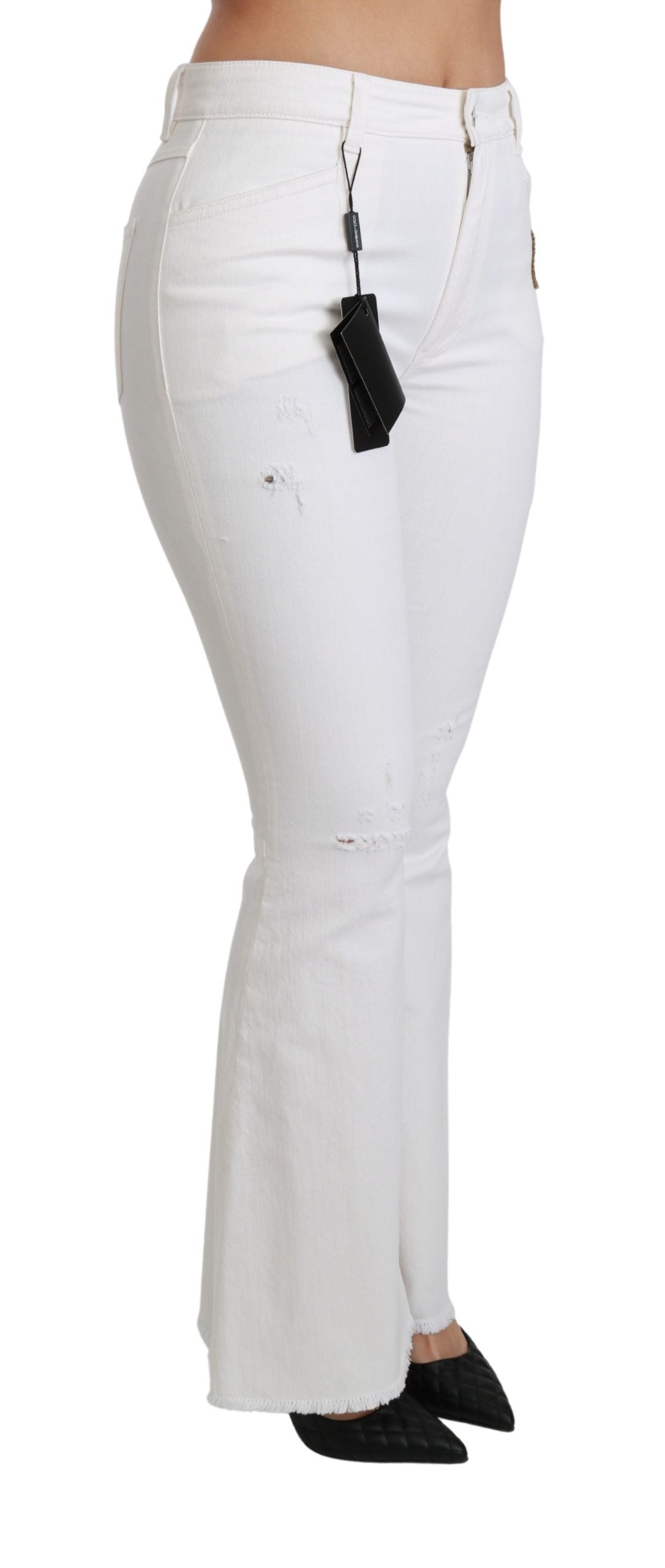 Dolce & Gabbana White Heart Flared Stretch Cotton Pants - Whispers Of Wisdom Clothing
