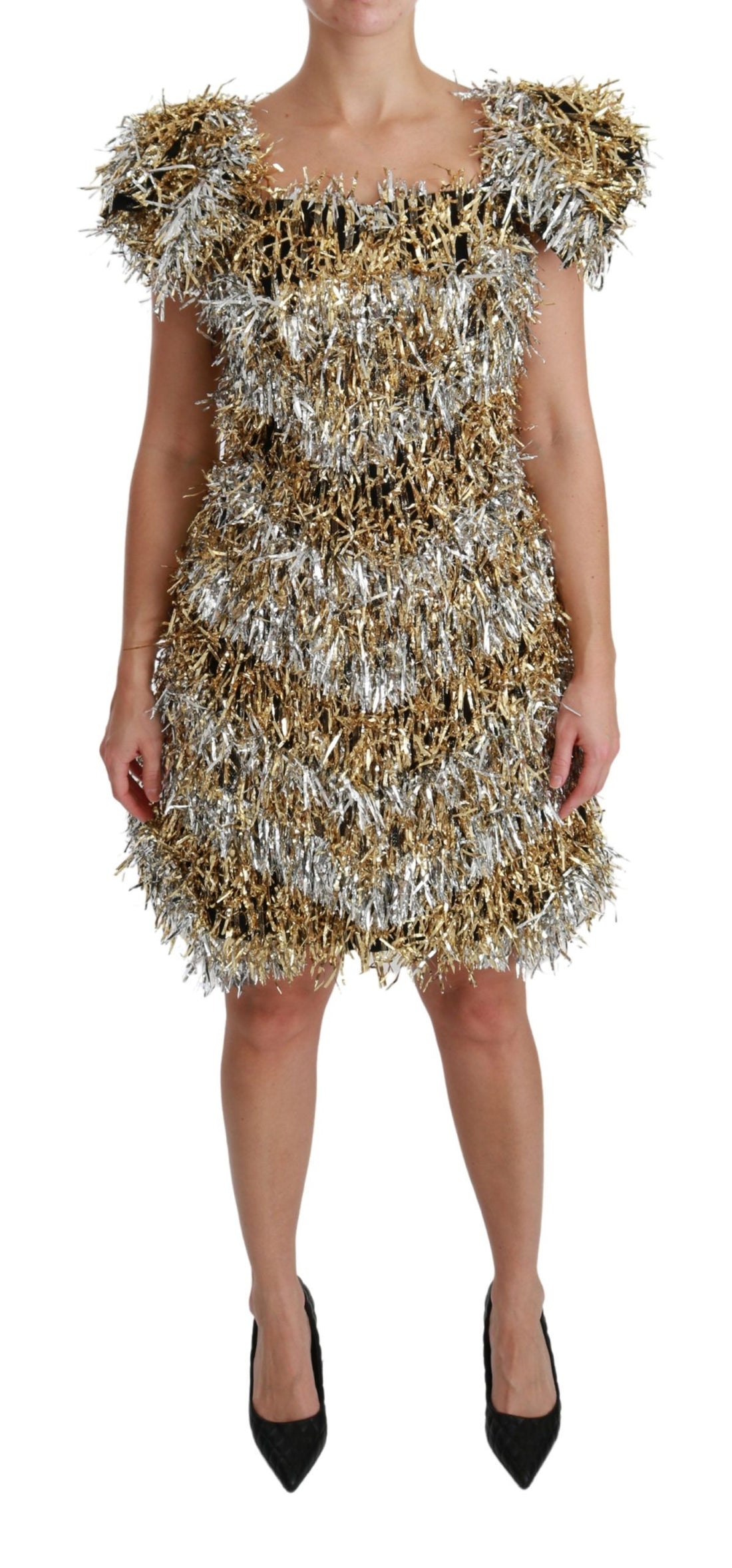 Dolce & Gabbana Silver Gold Sheath Mini Shift Gown Dress - Whispers Of Wisdom Clothing