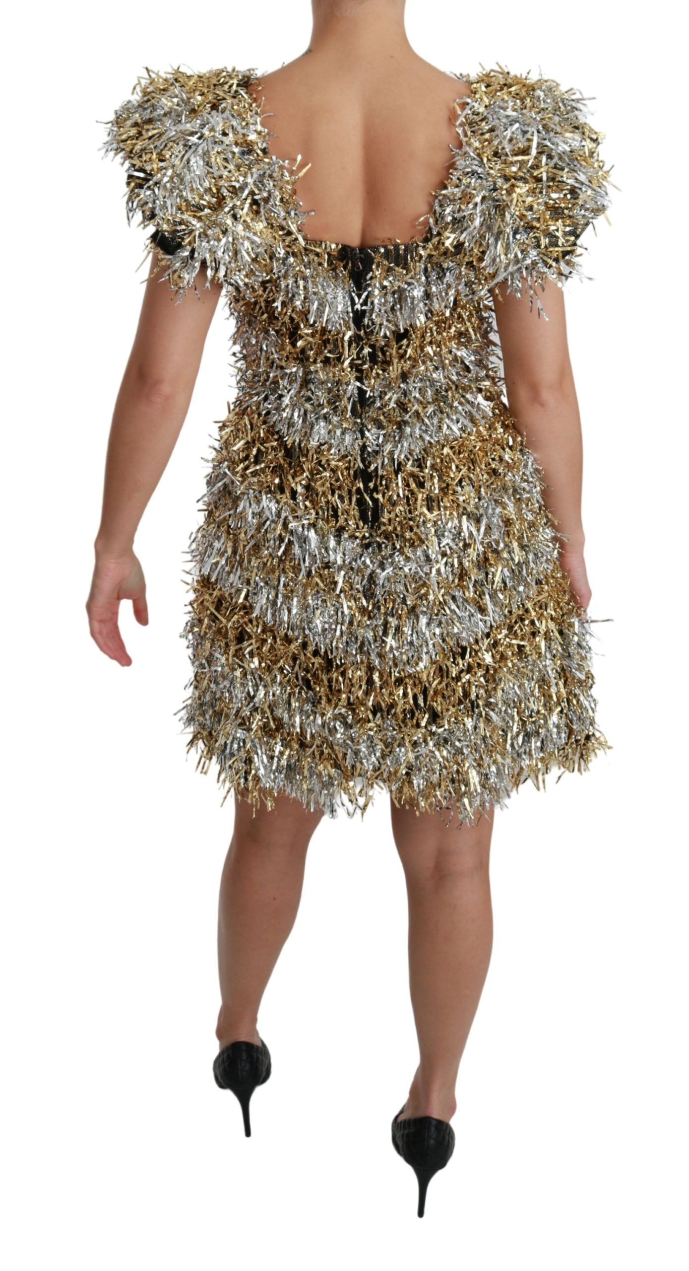 Dolce & Gabbana Silver Gold Sheath Mini Shift Gown Dress - Whispers Of Wisdom Clothing