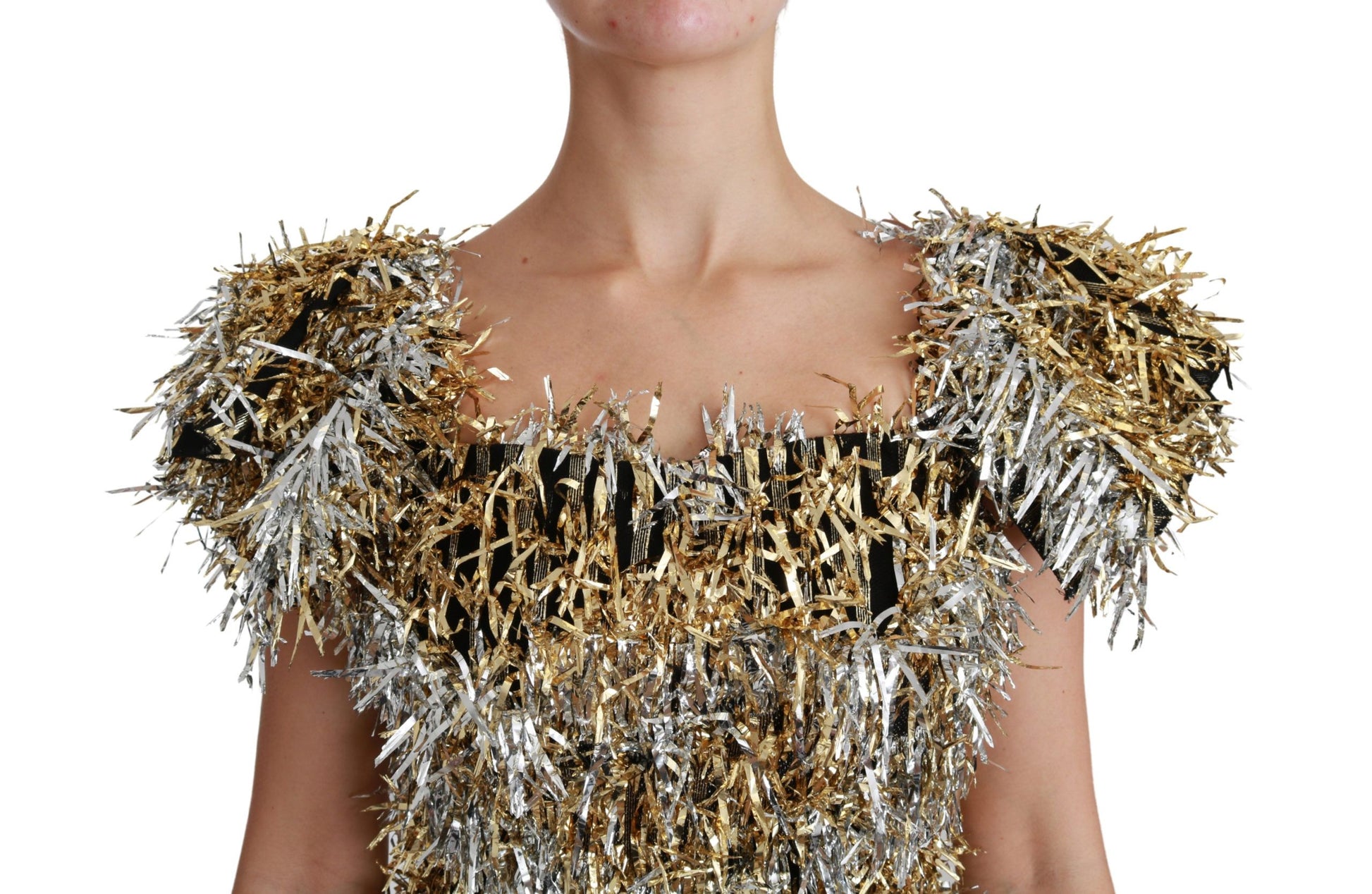 Dolce & Gabbana Silver Gold Sheath Mini Shift Gown Dress - Whispers Of Wisdom Clothing