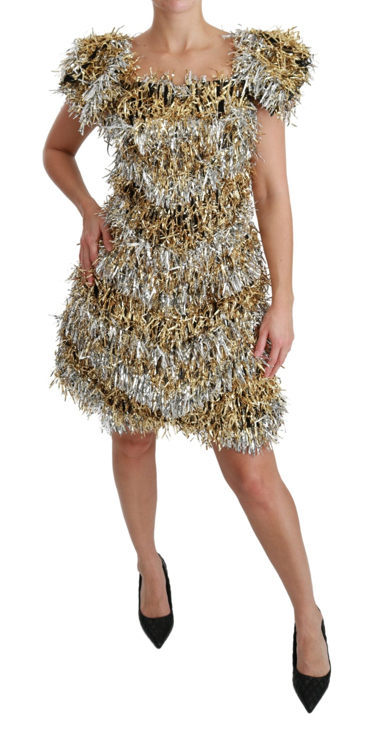 Dolce & Gabbana Silver Gold Sheath Mini Shift Gown Dress - Whispers Of Wisdom Clothing