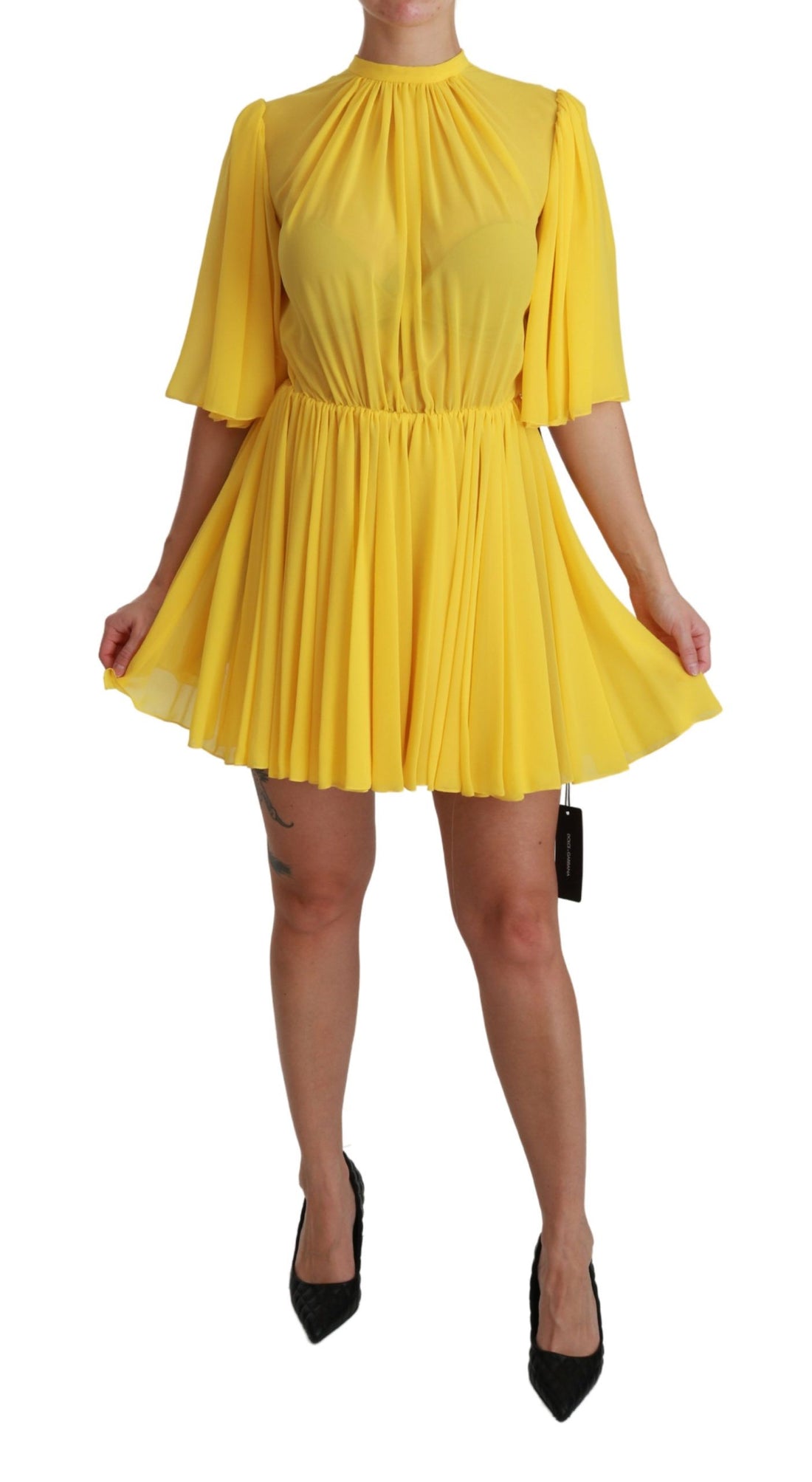 Dolce & Gabbana Yellow Pleated A-line Mini 100% Silk Dress - Whispers Of Wisdom Clothing