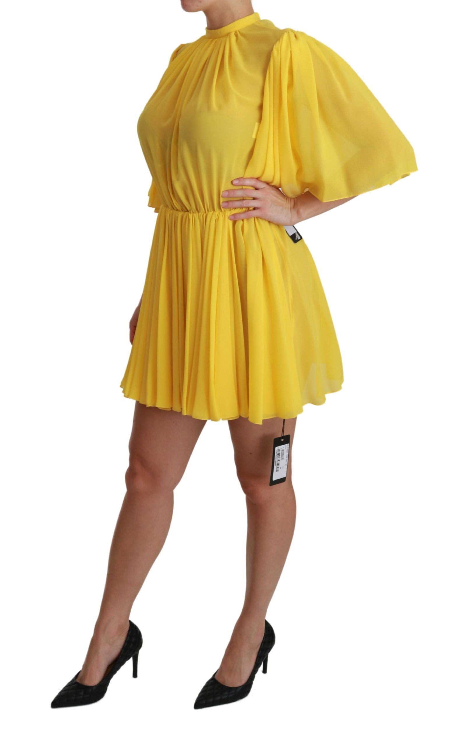 Dolce & Gabbana Yellow Pleated A-line Mini 100% Silk Dress - Whispers Of Wisdom Clothing