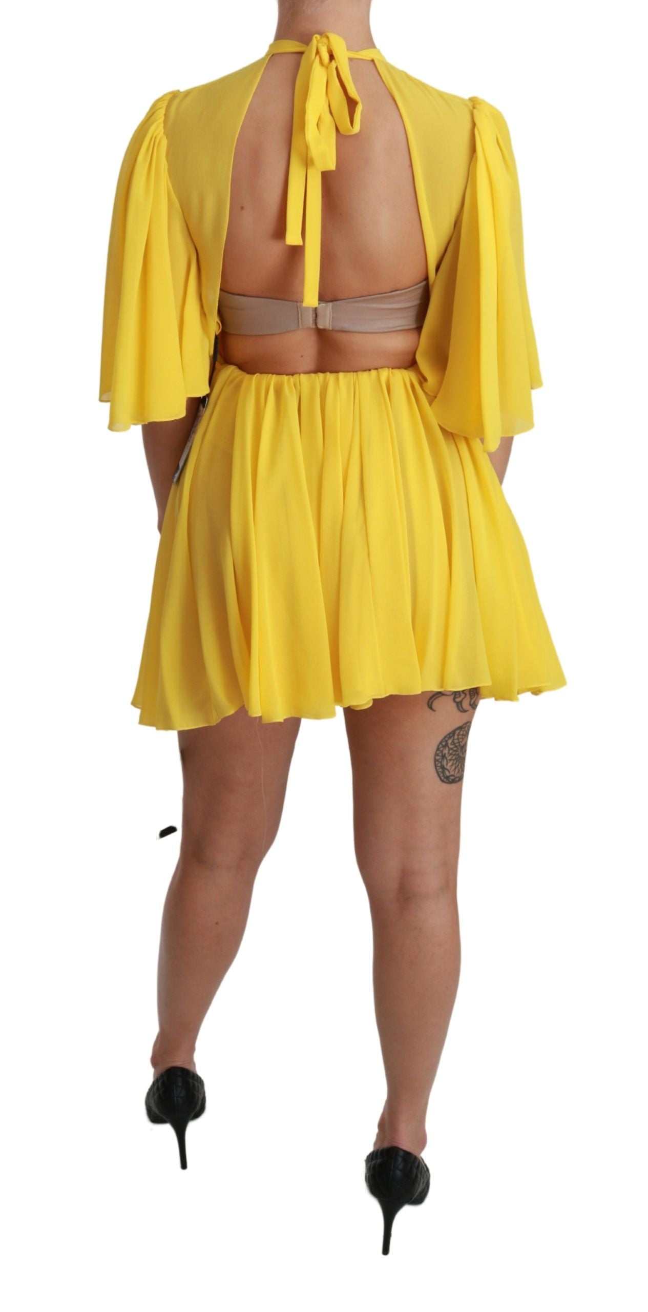 Dolce & Gabbana Yellow Pleated A-line Mini 100% Silk Dress - Whispers Of Wisdom Clothing