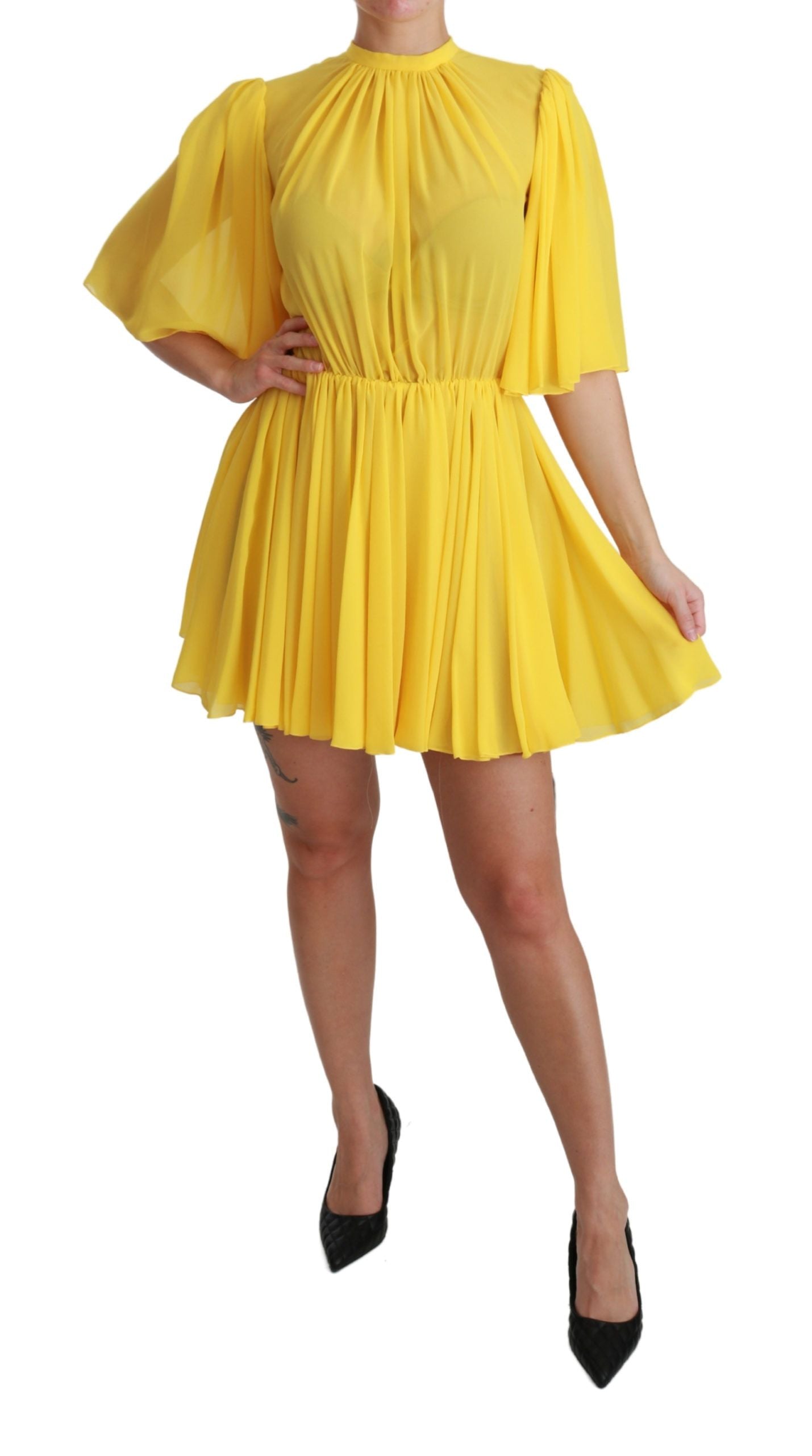 Dolce & Gabbana Yellow Pleated A-line Mini 100% Silk Dress - Whispers Of Wisdom Clothing