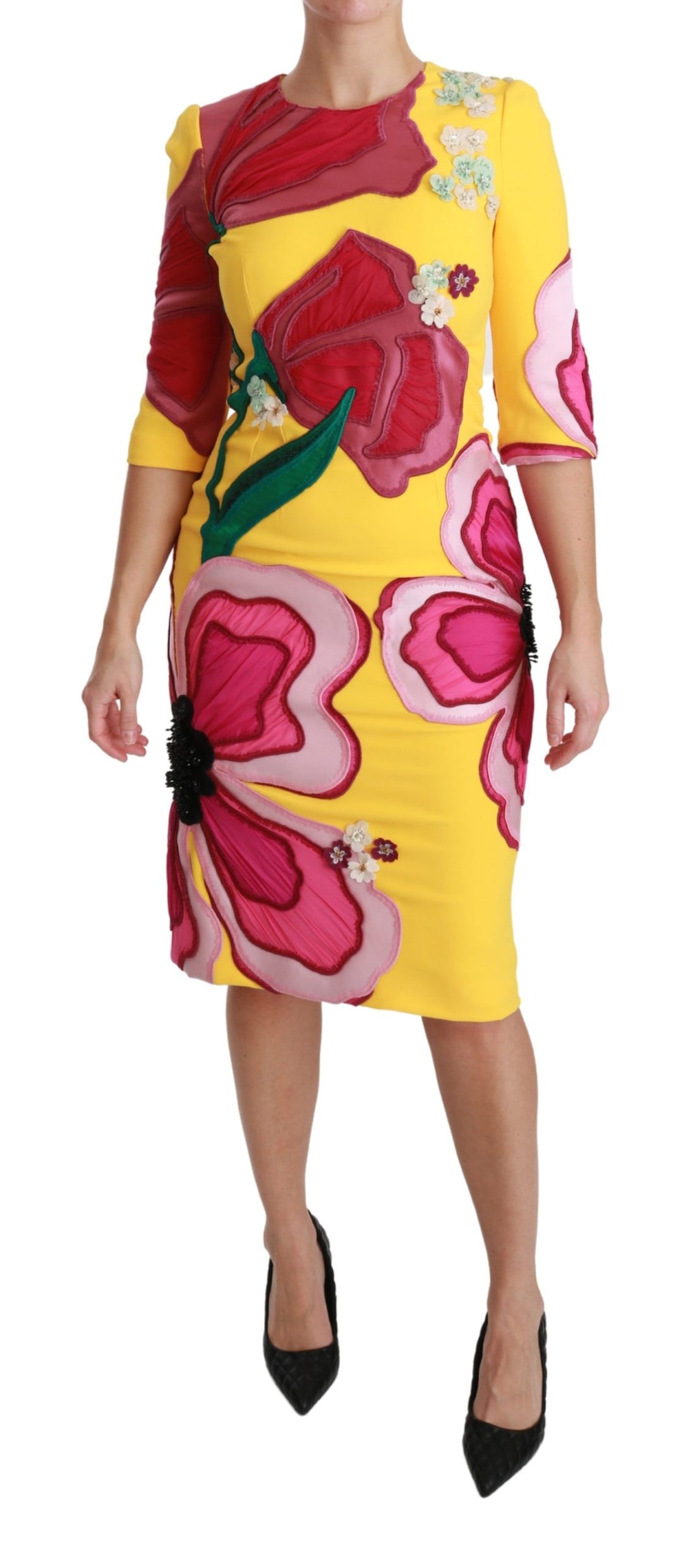 Dolce & Gabbana Yellow Floral Crystal Bodycon Sheath Dress - Whispers Of Wisdom Clothing