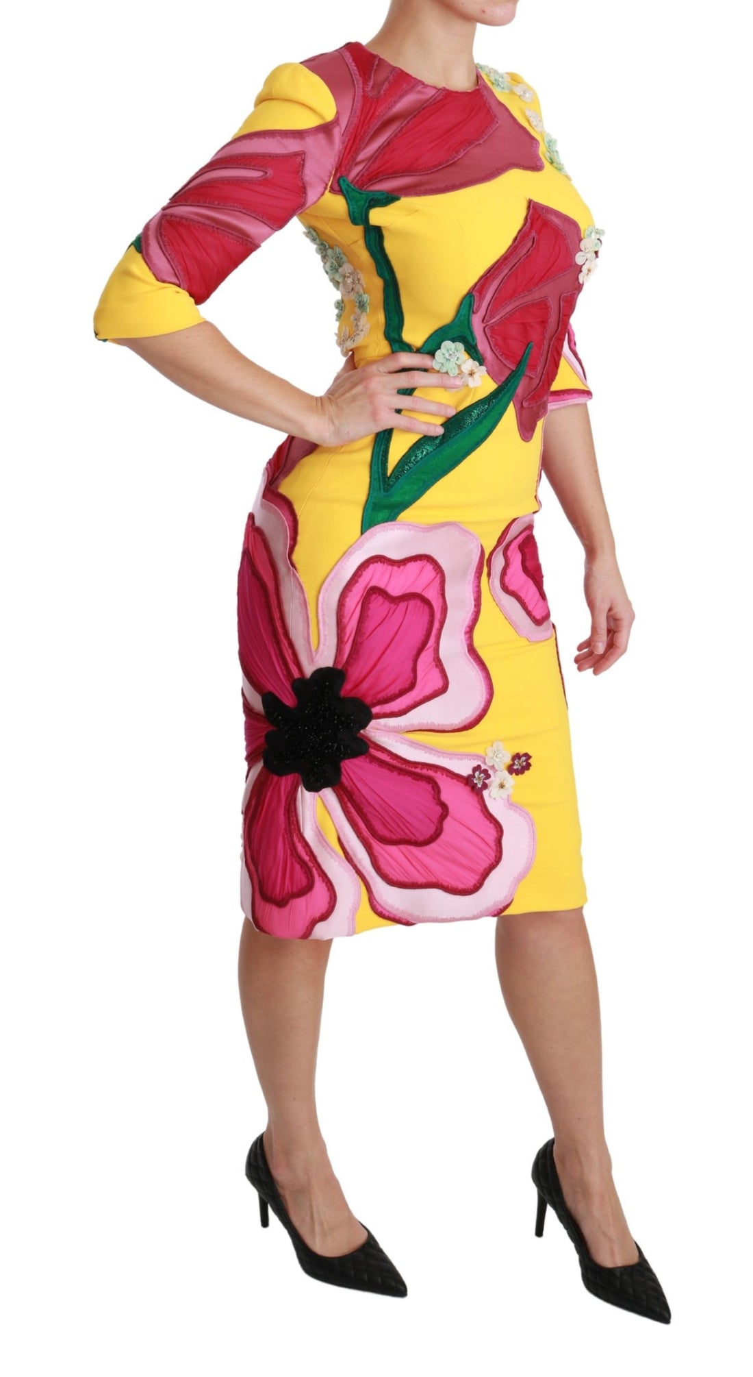 Dolce & Gabbana Yellow Floral Crystal Bodycon Sheath Dress - Whispers Of Wisdom Clothing