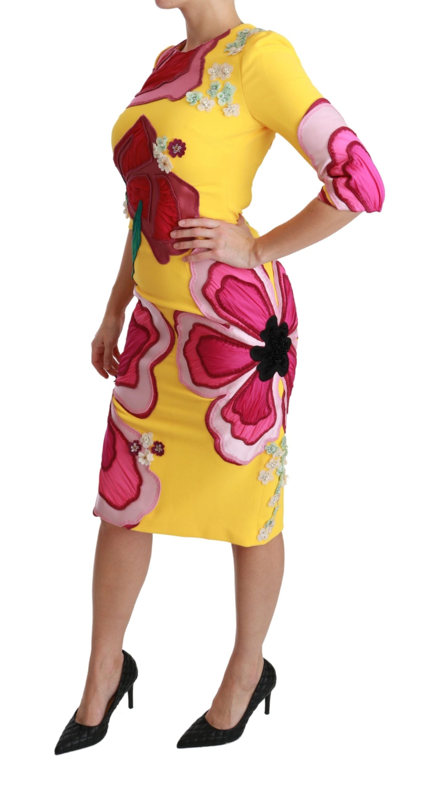 Dolce & Gabbana Yellow Floral Crystal Bodycon Sheath Dress - Whispers Of Wisdom Clothing