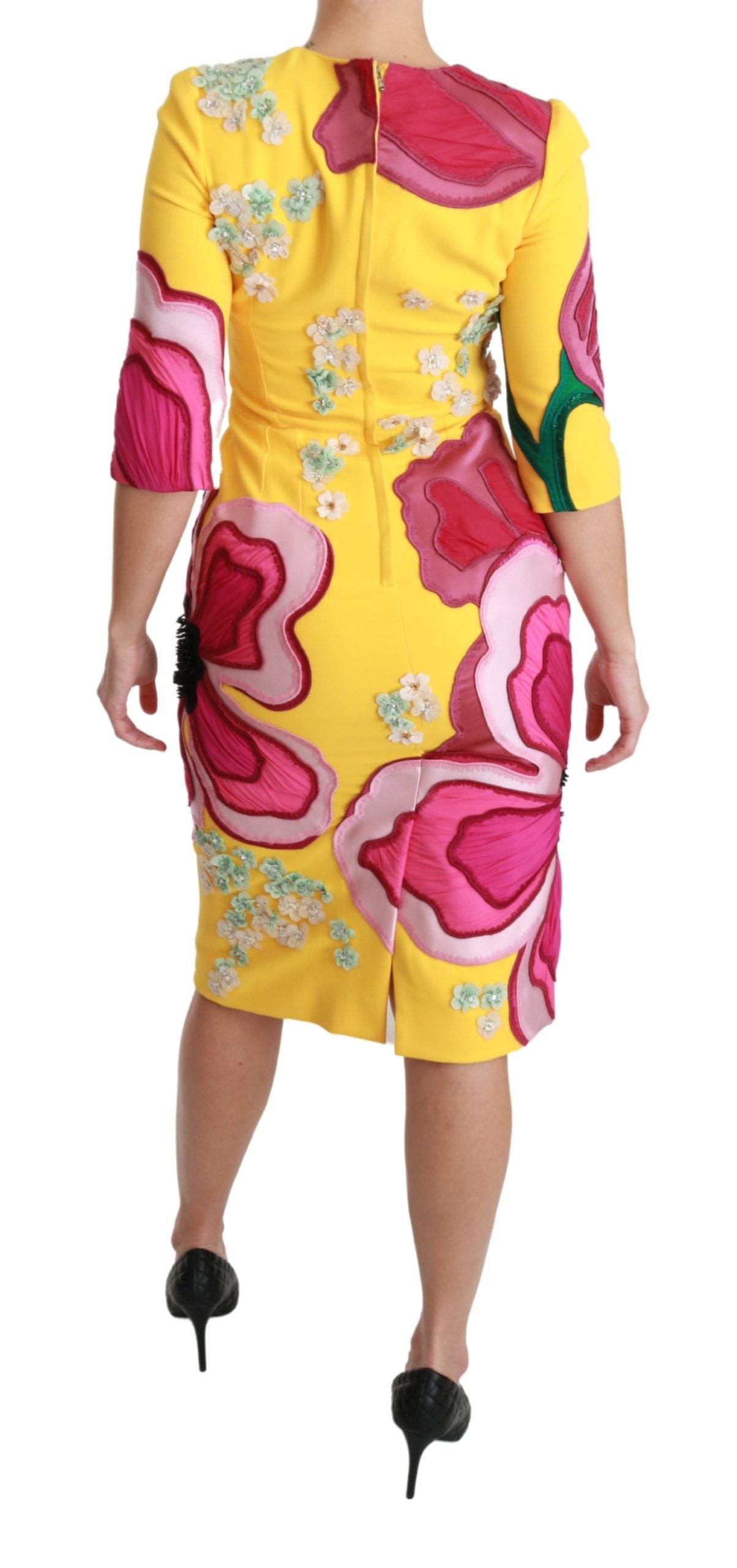 Dolce & Gabbana Yellow Floral Crystal Bodycon Sheath Dress - Whispers Of Wisdom Clothing