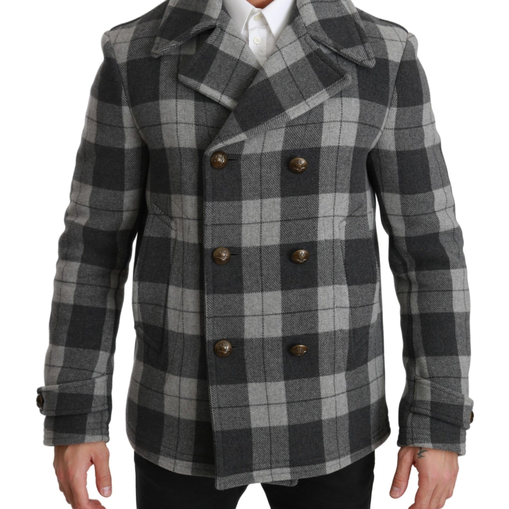 Dolce & Gabbana Gray Check Wool Cashmere Coat Jacket