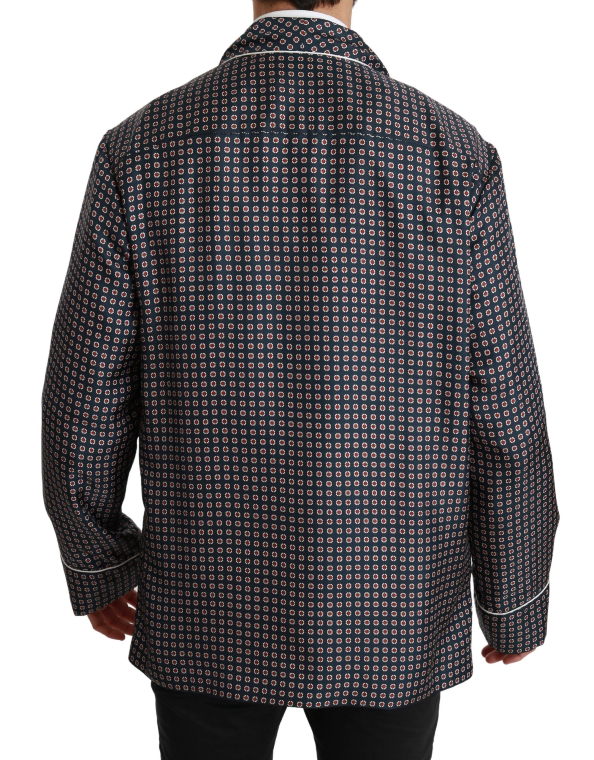 Dolce & Gabbana Navy Blue Patterned Double Breasted Coat Jacket - Whispers Of Wisdom Clothing